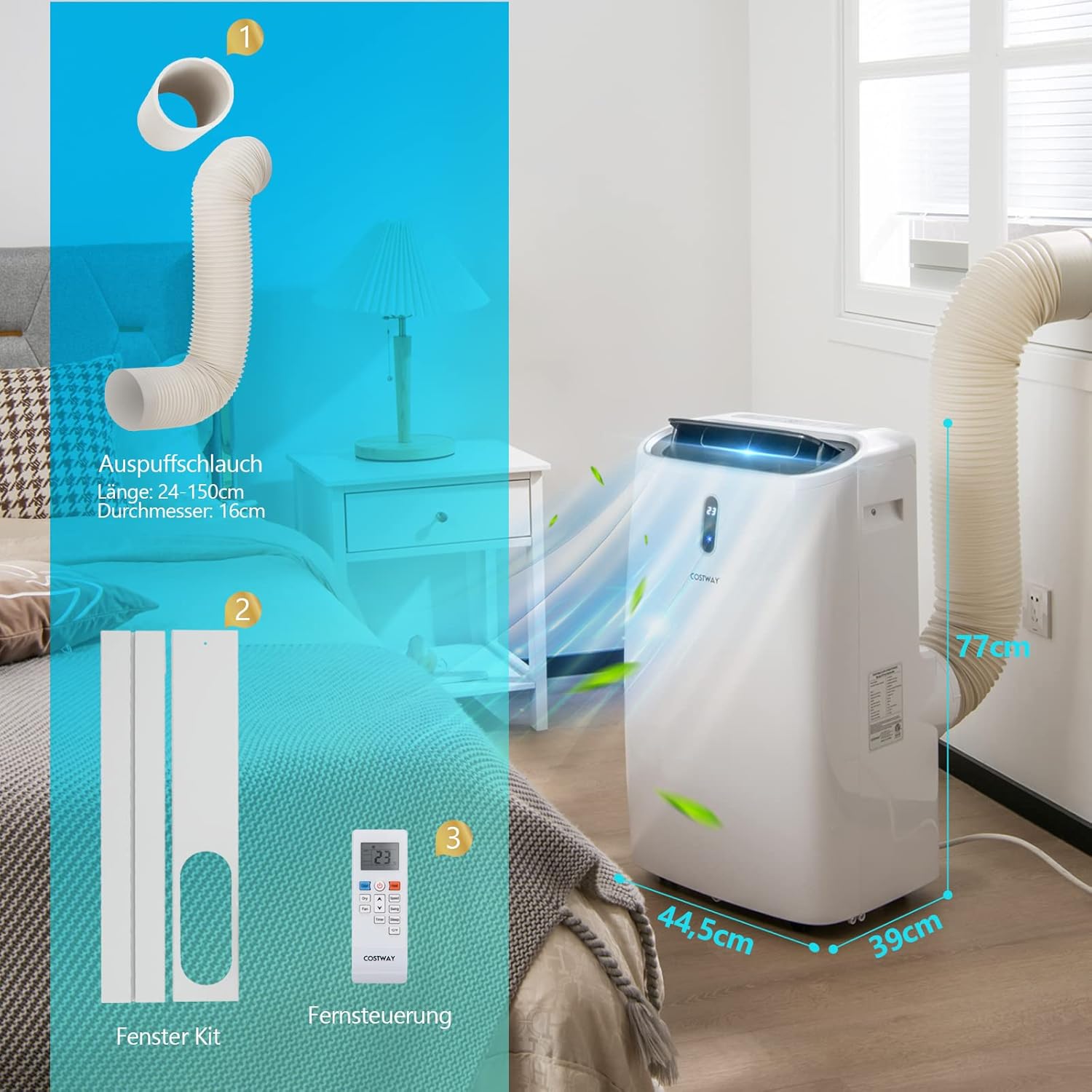 GOPLUS 16000 BTU Klimaanlage mit Abluftschlauch, 5 in 1 mobiles Klimagerät: Kühlen, Heizen, Entfeuchten, Belüften, Schlafmodus | für Raumgröße bis 30㎡ | 24H-Timer | App/Fernbedienung (16000 BTU)