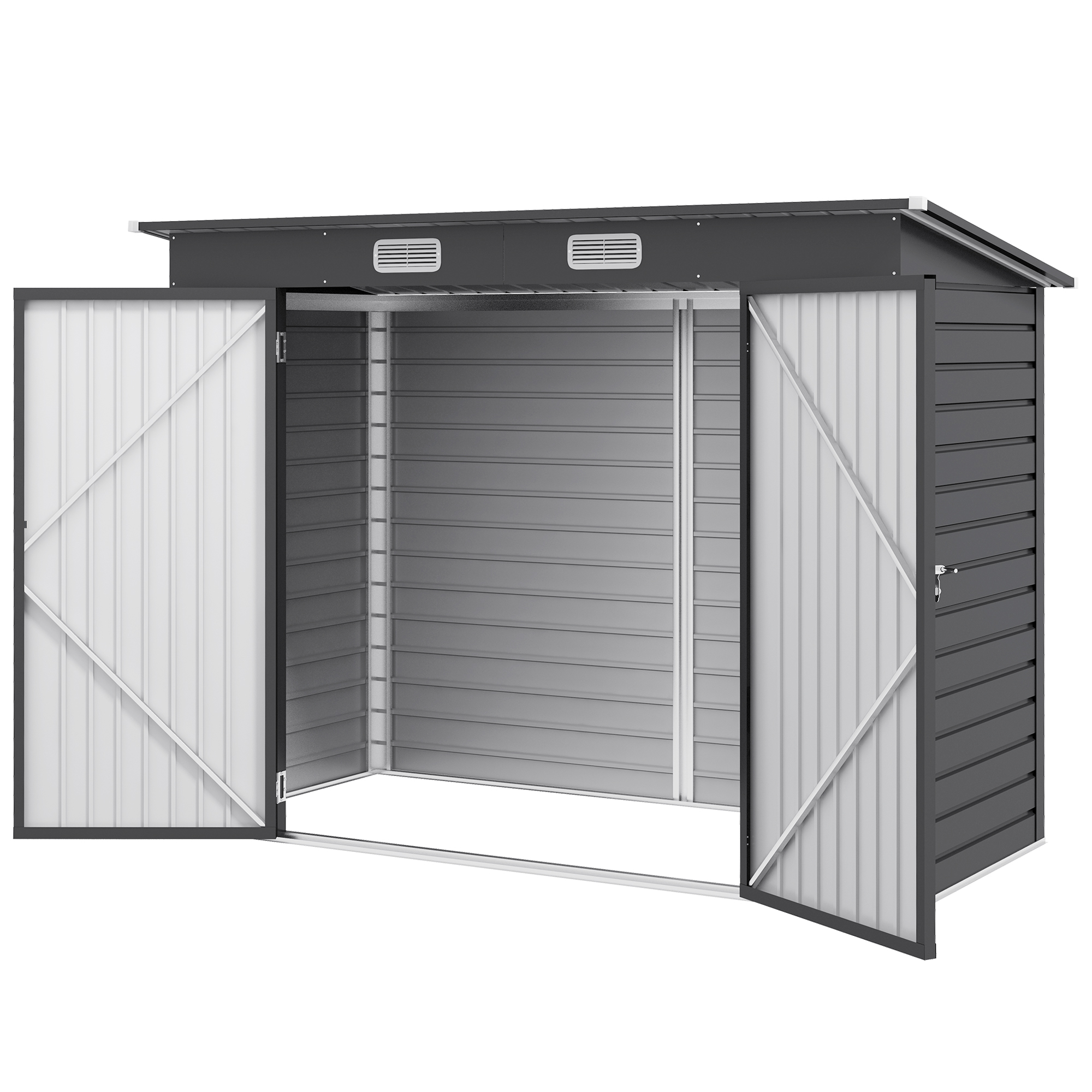 Outsunny Stalen tuinschuurtje, Ger?teschuppen, Dubbele Deuren, 249B x 121D x 166/183H cm, Grijs