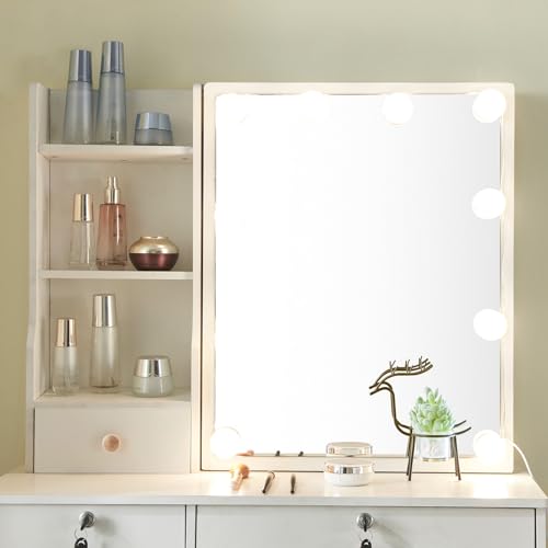 Saihemei Scrivania da trucco con specchio e 3 modalità di illuminazione, sgabello, 6 cassetti e ripiani – Mobiletto per cosmetici da camera da letto : Amazon.it: Casa e cucina