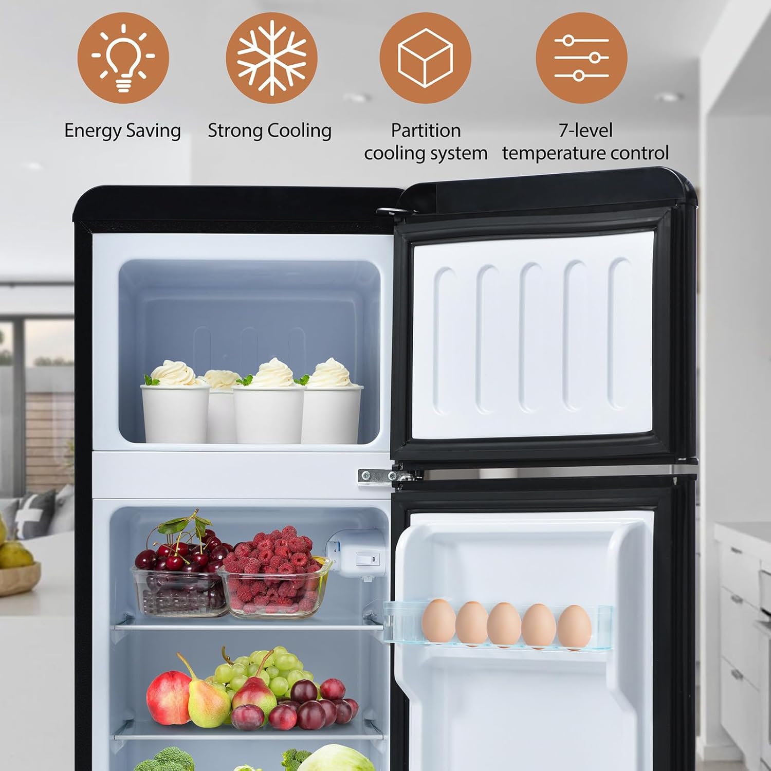92 L Réfrigérateur Avec Congélateur, Double Porte, Thermostat Réglable, Grande Capacité, Température Réglable De -27 °c à 13 °c, 116 Kwh/An, Pour Appartement, Bureau, Résidence Universitaire,Black