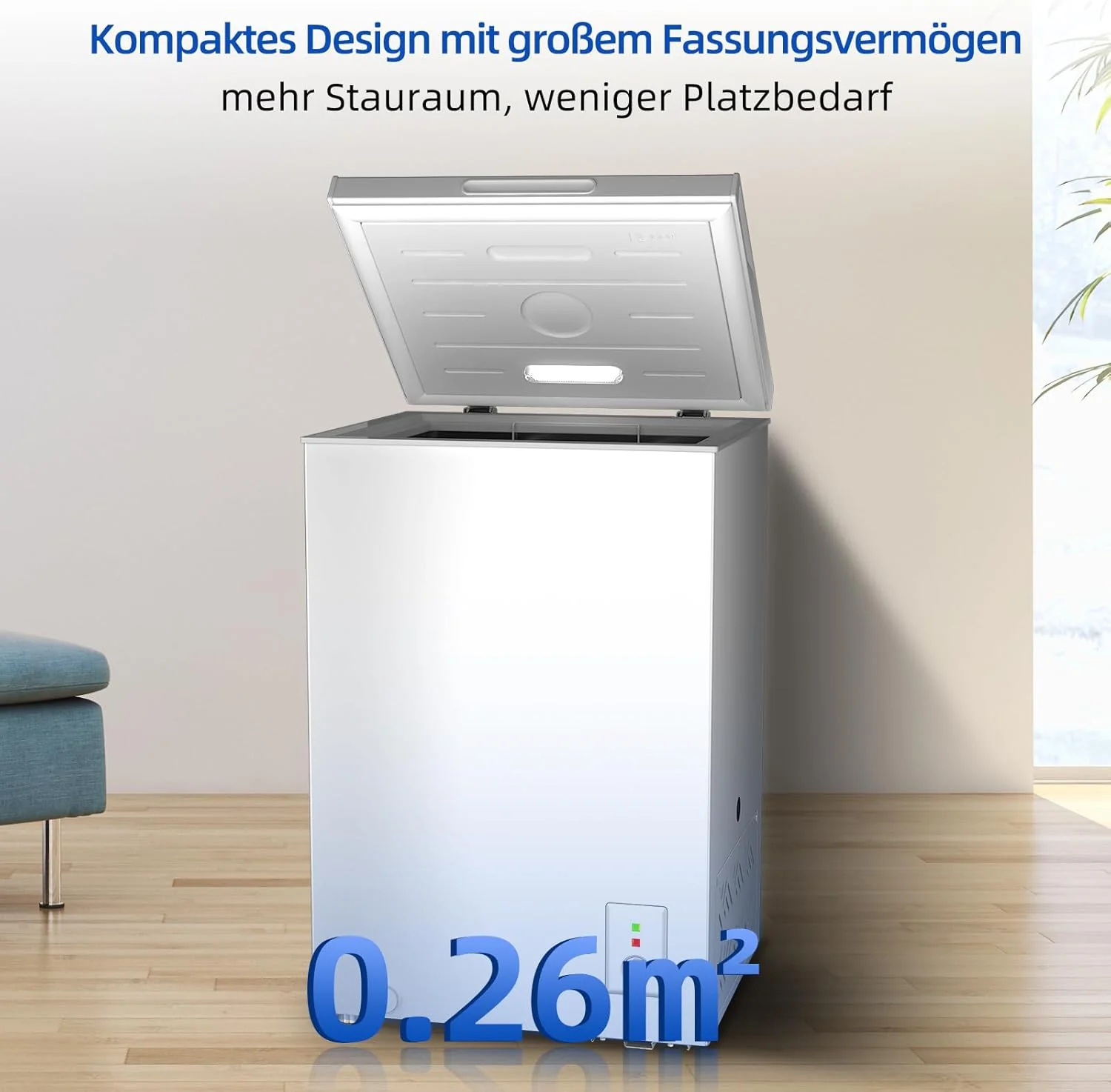 CHiQ FCF98DE Vrieskist 99 L, 54,5 x 47,6 x 83,5 cm, 4-sterrenvriezer, Thermostaatregeling, Draadmand, Balancerende deur, Stil, Wit
