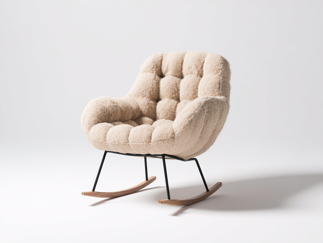 Schaukelstuhl Bouclé Stoff Metall Holz 85x92x96 cm - Creme - modernes Design - für Wohnzimmer