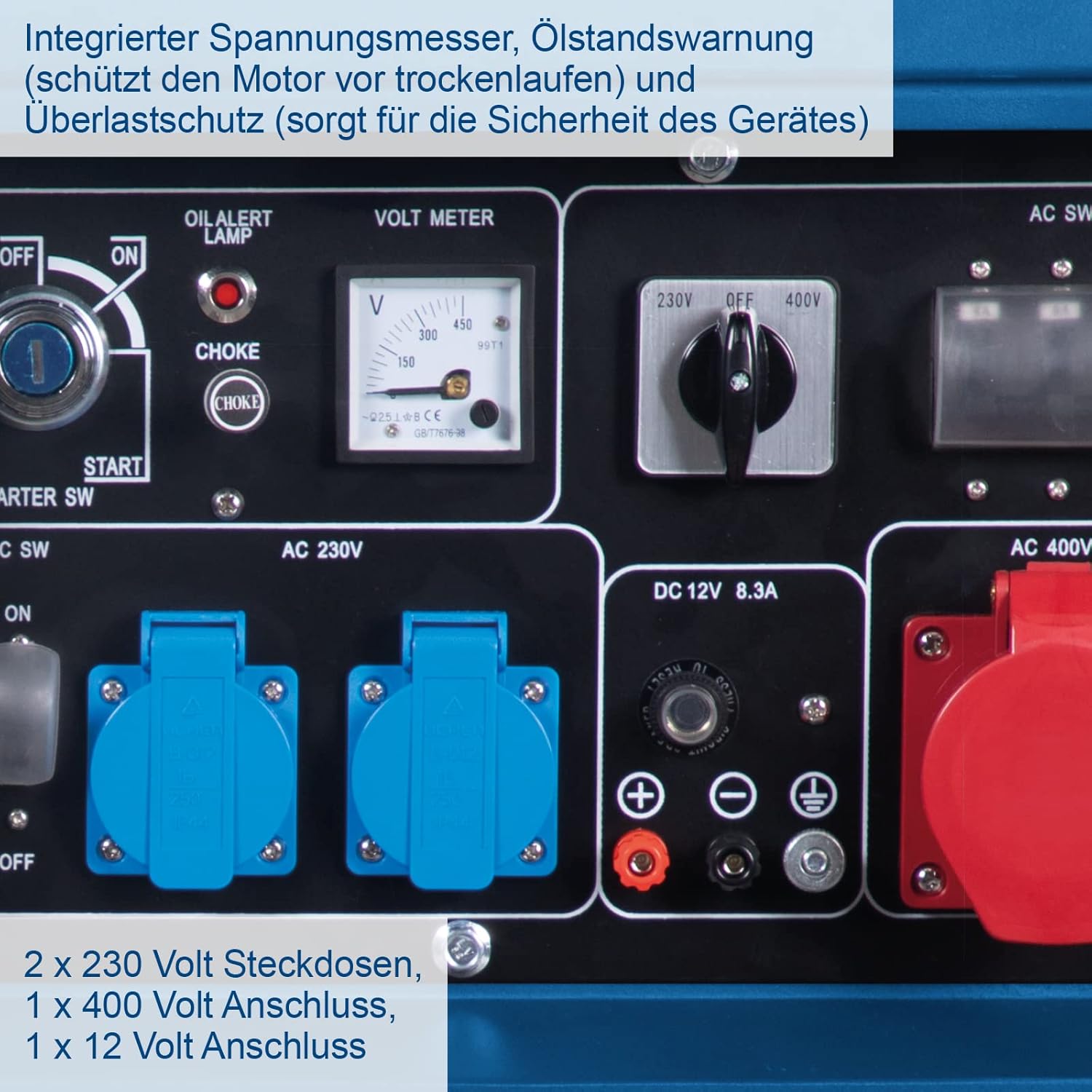 Scheppach Diesel Stromerzeuger | Elektrostart | 7,7PS | 5000W | 2x 230V, 1x 400V Steckdose | 16L Tank | AVR System | Stromgenerator SG5200D inkl. Fahrvorrichtung