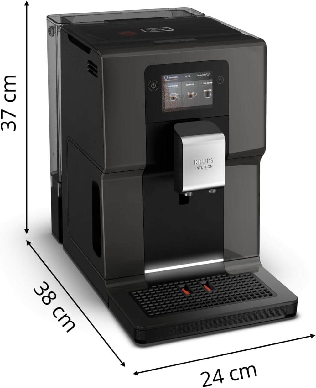 Krups Intuition Preference Kaffeevollautomat mit Milchschlauch, 11 Getränke, Personalisierung, 2-Tassen-Funktion, Kaffeemaschine, Schwarz, EA872810