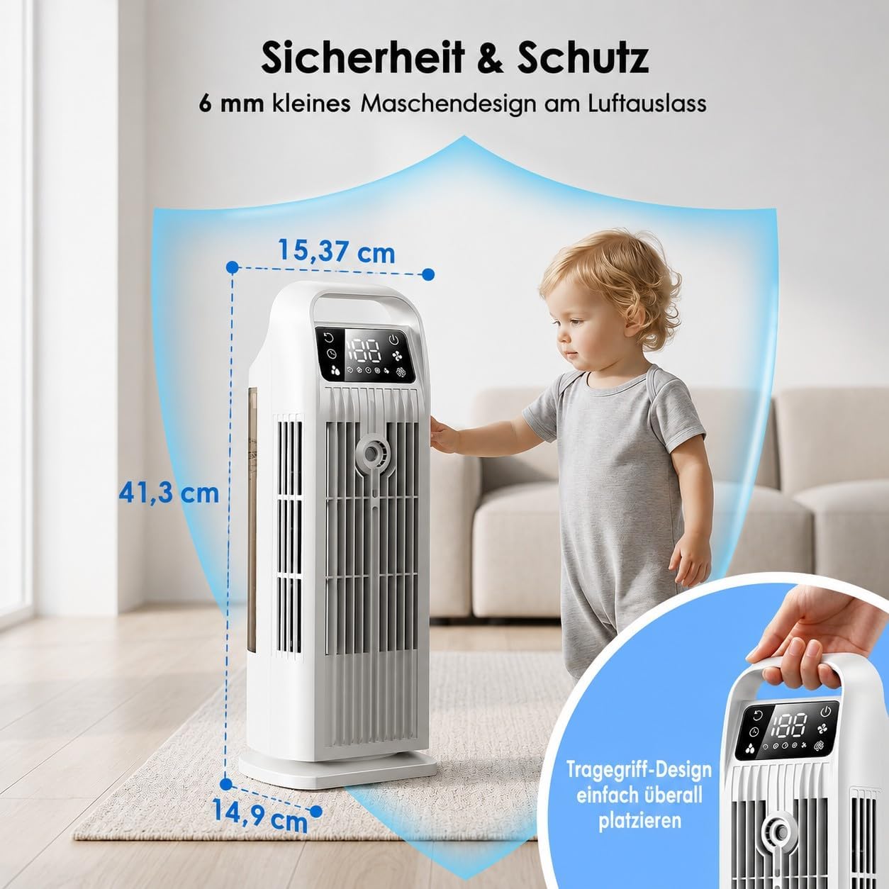 Mobile Klimaanlage ohne Abluftschlauch 6-in-1, Luftkühler mit Wasserkühlung & 1200ml Tank, 7m/s Turbo, 120° Oszillation, 1-12H Timer, 36W Leises Mini Klimagerät für Schlafzimmer & Büro, Cremeweiß