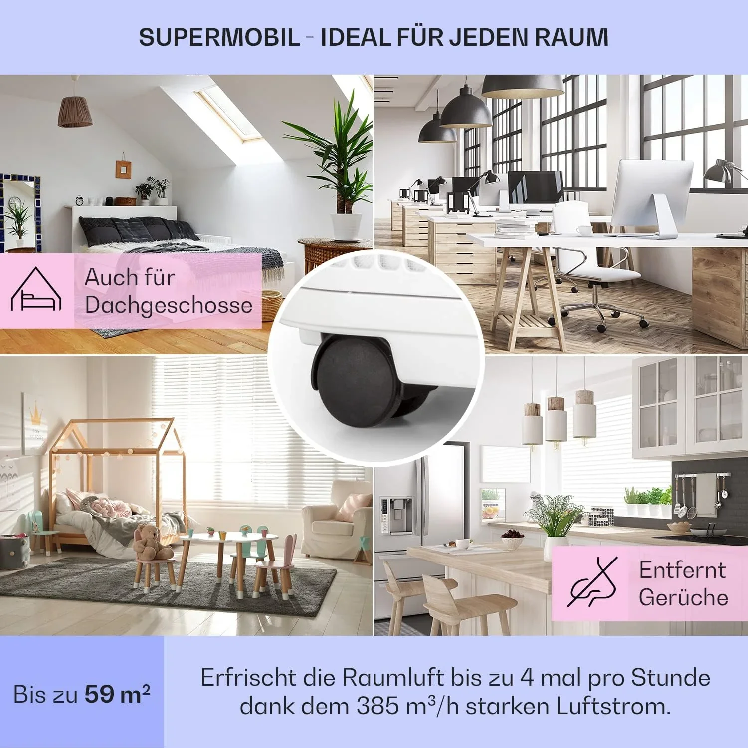 Klarstein Mobile Klimaanlage mit Abluftschlauch, 5-in-1 Klimager?t, Ventilator, Luftentfeuchter, Luftreiniger & Nachtmodus, App-Steuerung, Kleine & Portable, f��r Wohnung & B��ro, 12000 BTU