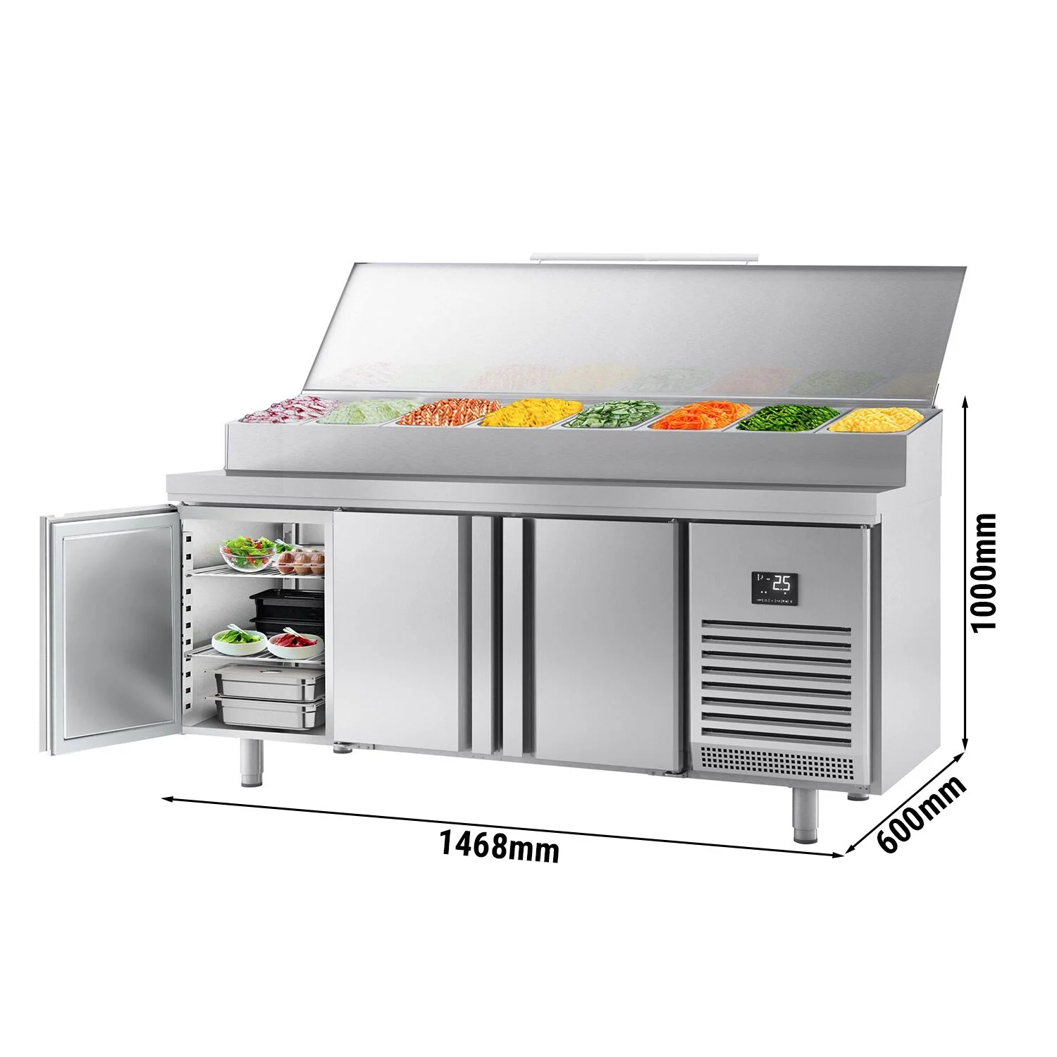 Saladette - 2185x800 mm - 3 dører - med lokk - for 13x GN 1/4 beholdere