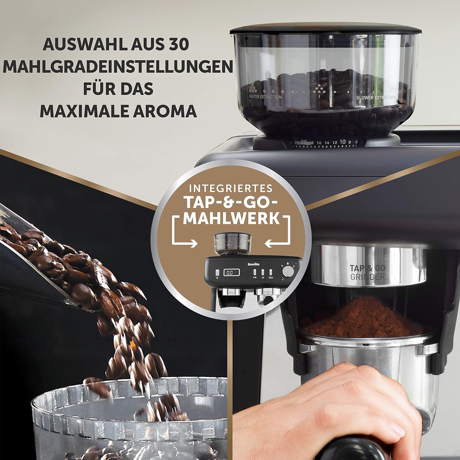 Breville Barista Max Siebträgermaschine | Espressomaschine/Kaffeemaschine mit integriertem Mahlwerk und Milchaufschäumer| 2,8-l-Wasserbehälter | Italienische Pumpe mit 15 Bar | Edelstahl [VCF126X]