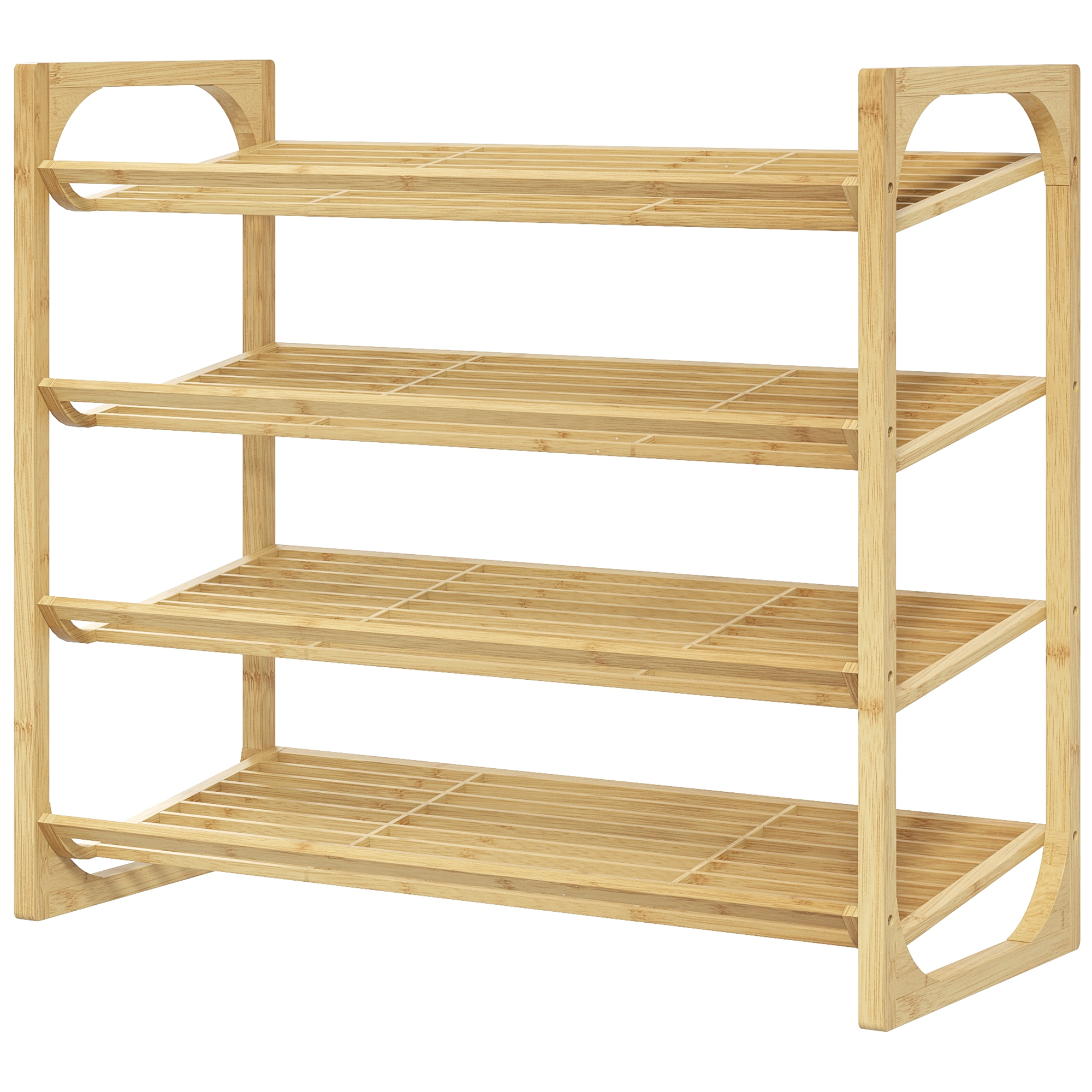 Bamboe Schoenenrek, 15,5 cm Plankhoogte, Geventileerd Latjesontwerp, 76 x 33 x 67 cm, Natuurhout Look