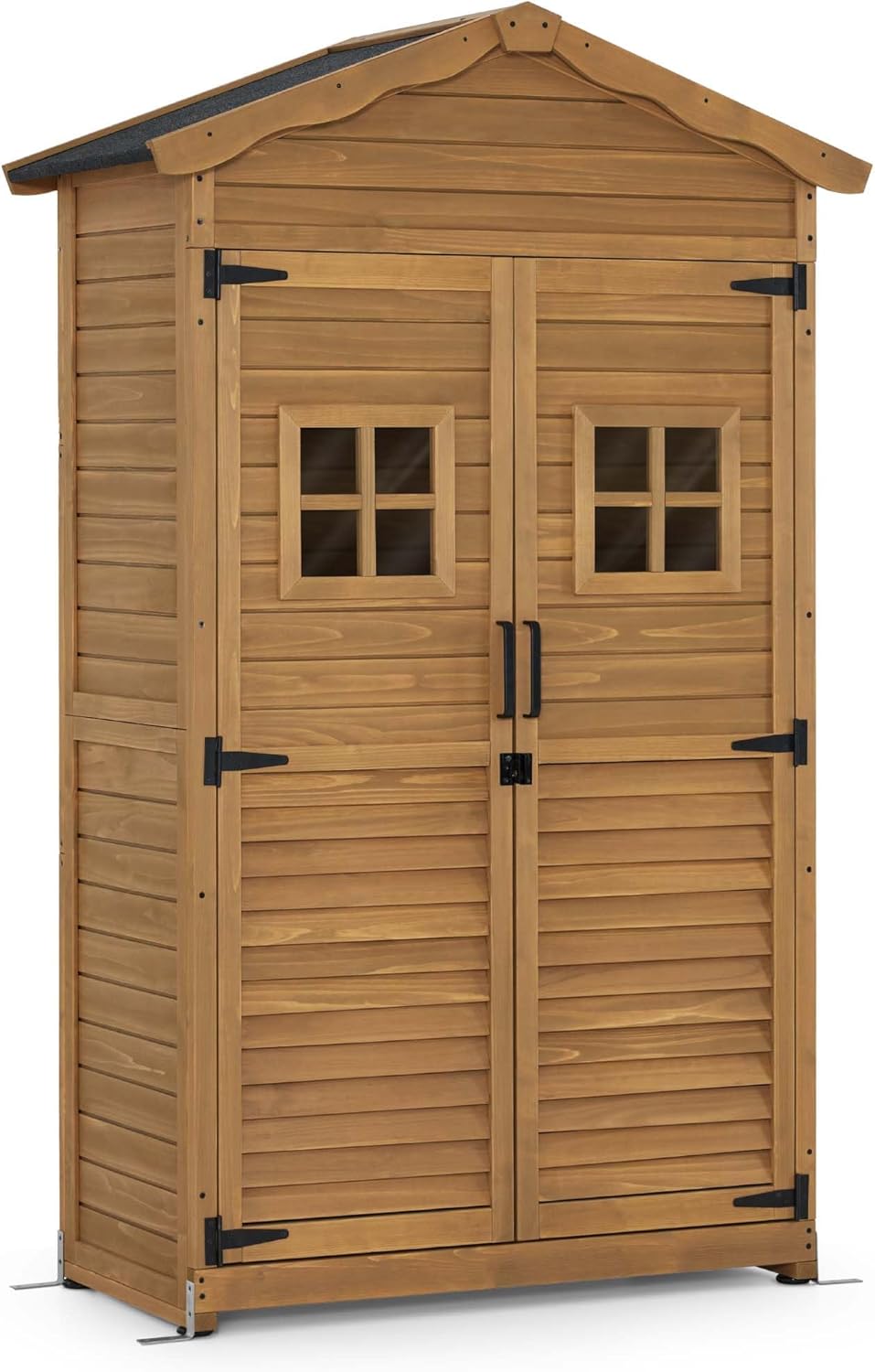 M MCombo Gartenschrank Gartenhaus Holz Wetterfest, Geräteschrank Gerätehaus Outdoor, für Außenbereich Garten Terrasse, Geräteschuppen mit 2 Bewegliche Regale, 57×109×180 cm, 1152 (Natur)