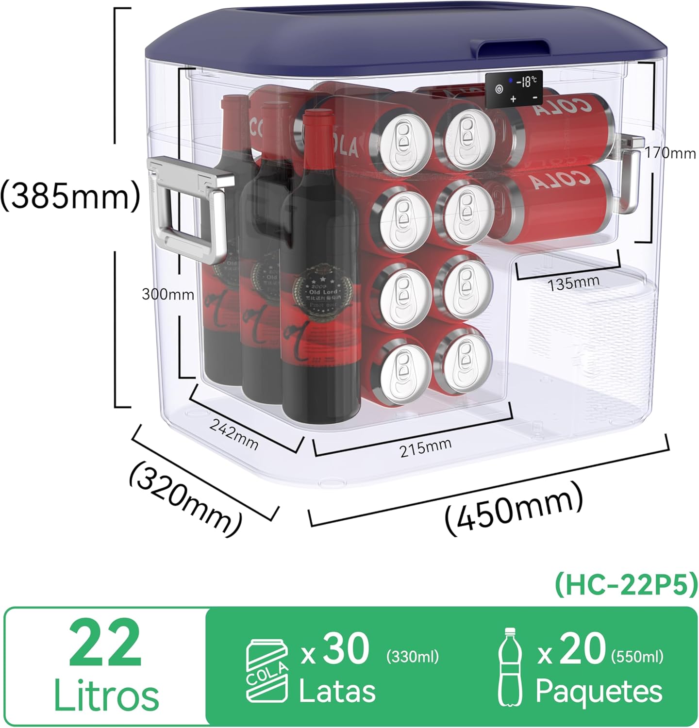 BINGI Nevera Portátil Eléctrica 22L,Nevera y Congelador Compresor Portátil,Refrigerador de Coche 12V/24V,mini frigorífico CA 220v Para Hogar,Conducción,Camping,Viajes,Barco,-18ºC a +15ºC