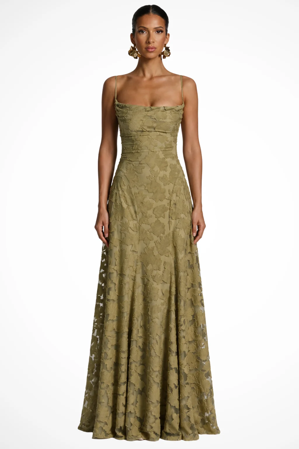 Maxikleid f��r Hochzeitsg?ste | Damen Kleid mit floralem Brokat-Muster & Spaghettitr?gern | Festliches Abendkleid lang