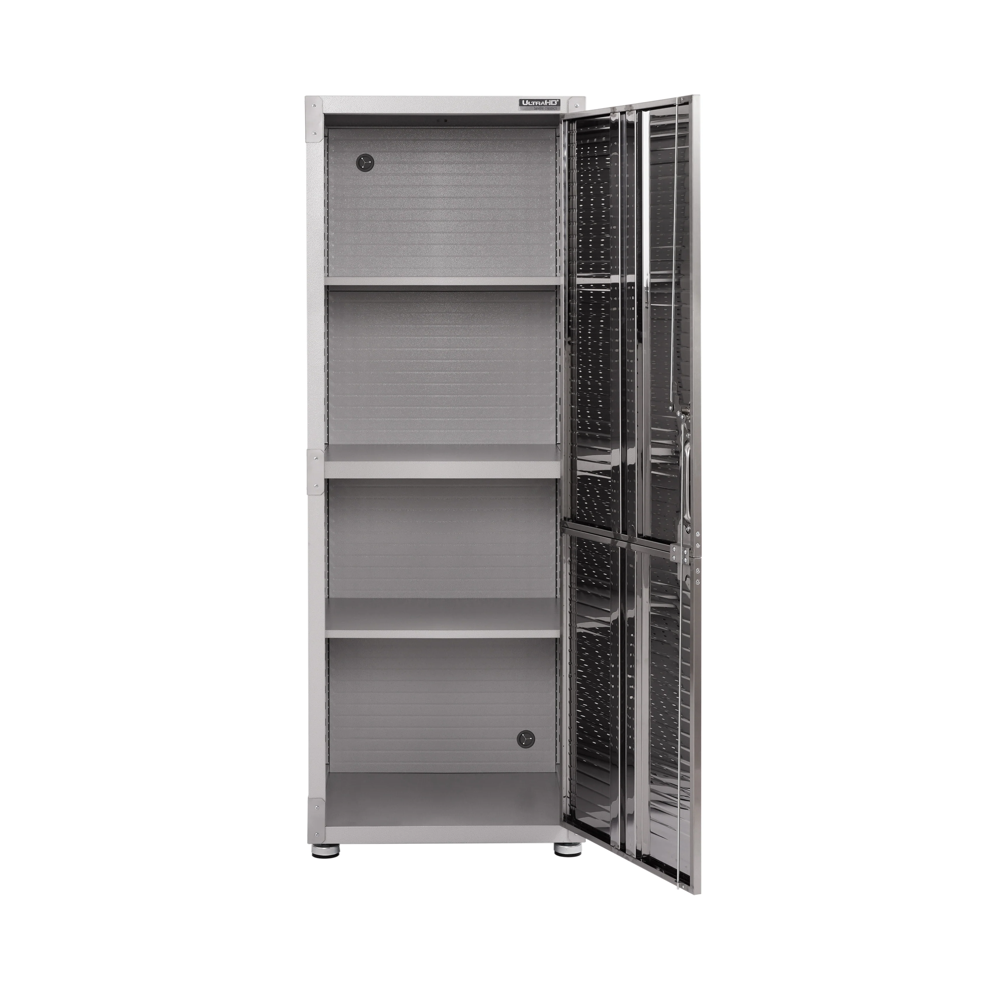 2025 Robuuste gereedschapskast van massief staal met RVS-deur, 61 x 46 x 168 cm, afsluitbaar, 4 legplanken, granietafwerking, UltraGuard? coating, draagvermogen 317 kg