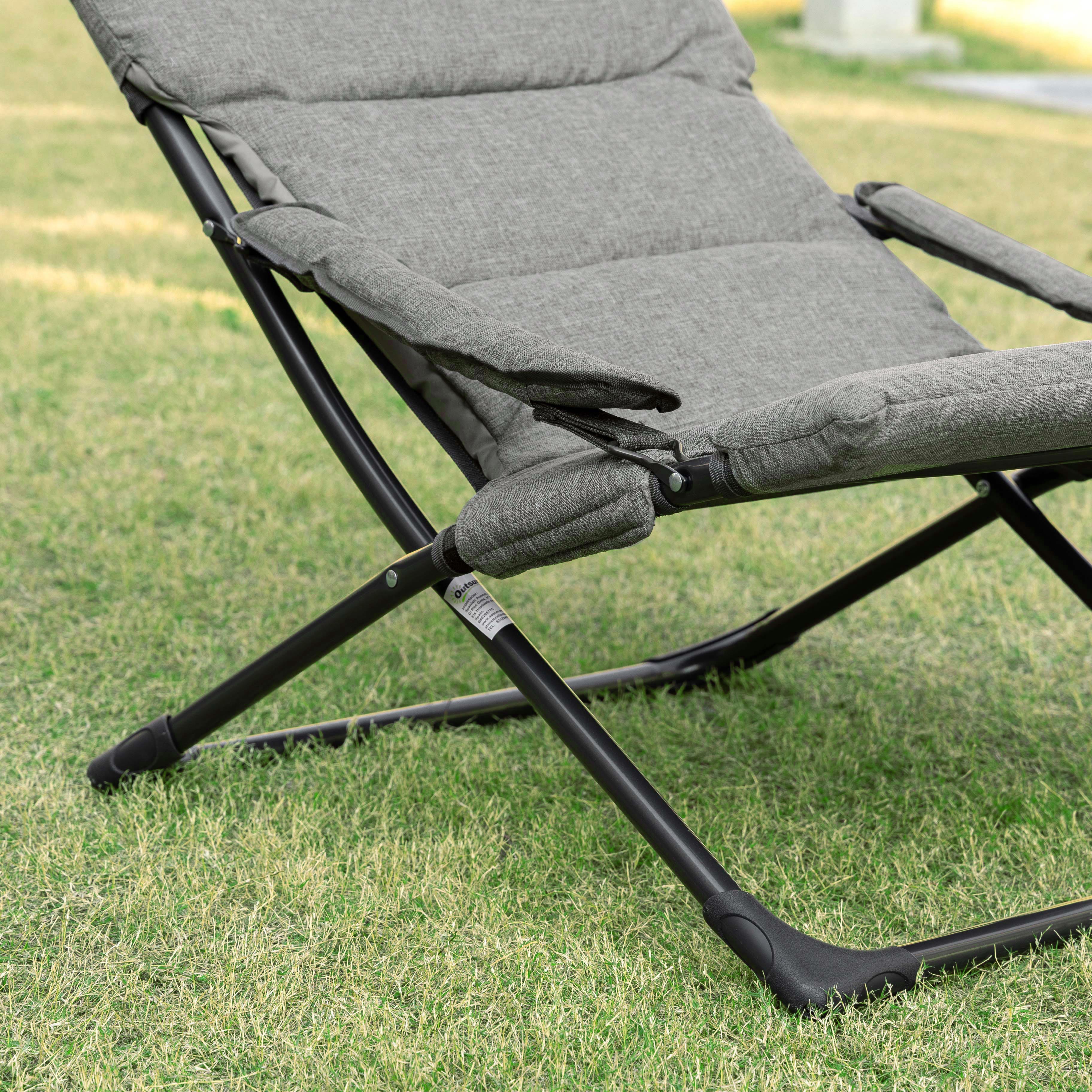 klapstoel met verwijderbaar kussen tuinstoel campingstoel ligstoel zitmeubel tuin terras balkon textiel staal grijs 66 B x 94 D x 79 H cm