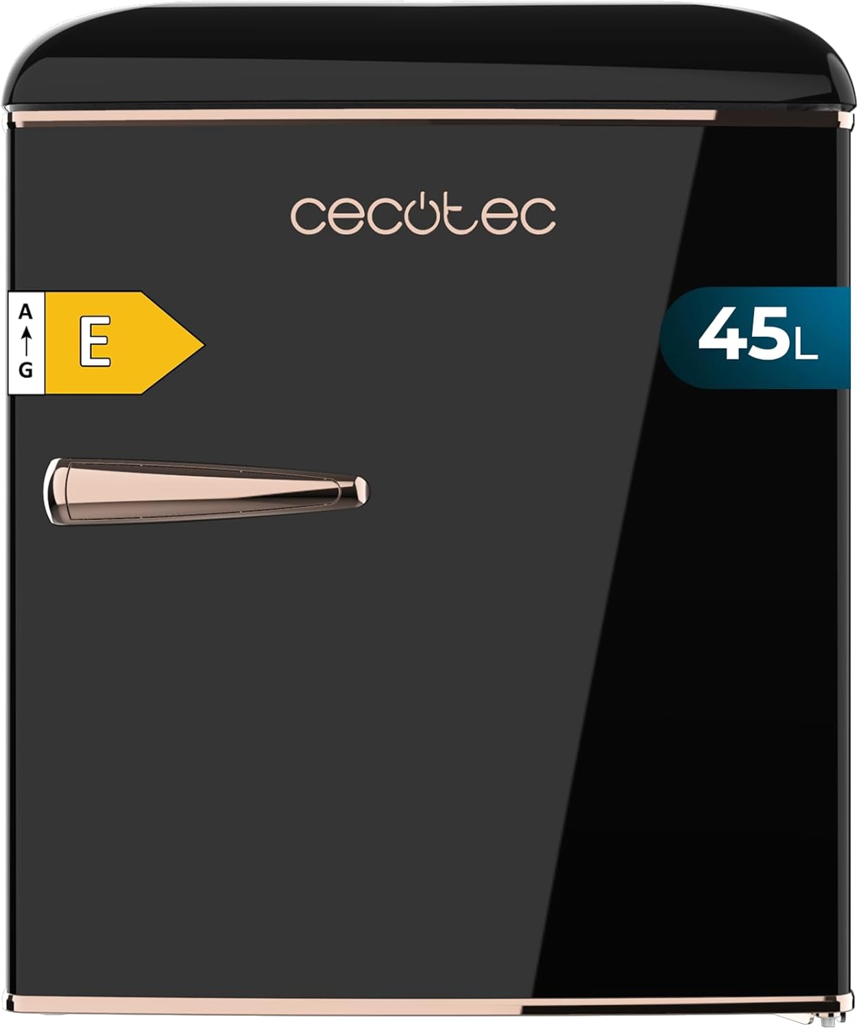 Cecotec Mini Frigo Bolero CoolMarket TT Origin 45 Black E. Réfrigérateur Hauteur 55cm et Largeur 44,7cm, Classe Énergétique E, Bac à Glace et Poignée Chromée, Noir