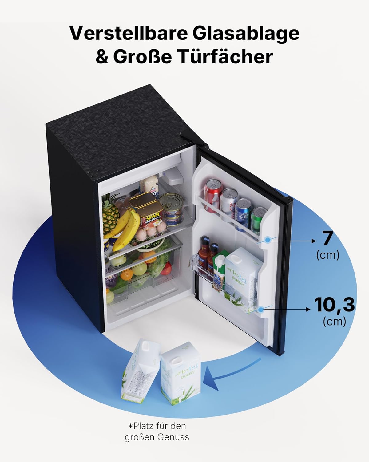 Upstreman 85L Kühlschrank Ohne Gefrierfach, 0-12°C 5-stufige Temperaturregelung, LED-Beleuchtung, 39 dB Leise, Energiesparender Vollraumkühlschrank für Schlafzimmer Büro Küche, CR85-Schwarz