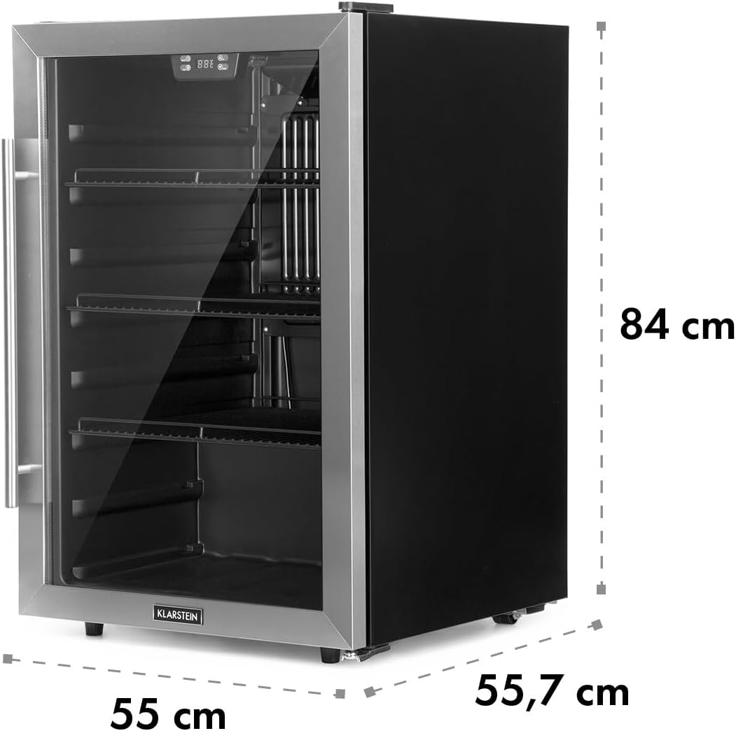 Klarstein Mini Kühlschrank mit Glastür, Mini-Kühlschrank für Zimmer, Getränkekühlschrank Klein mit Verstellbaren Ablagen, Kleiner Kühlschrank 147 Liter, Indoor/Outdoor Kühlschrank Leise