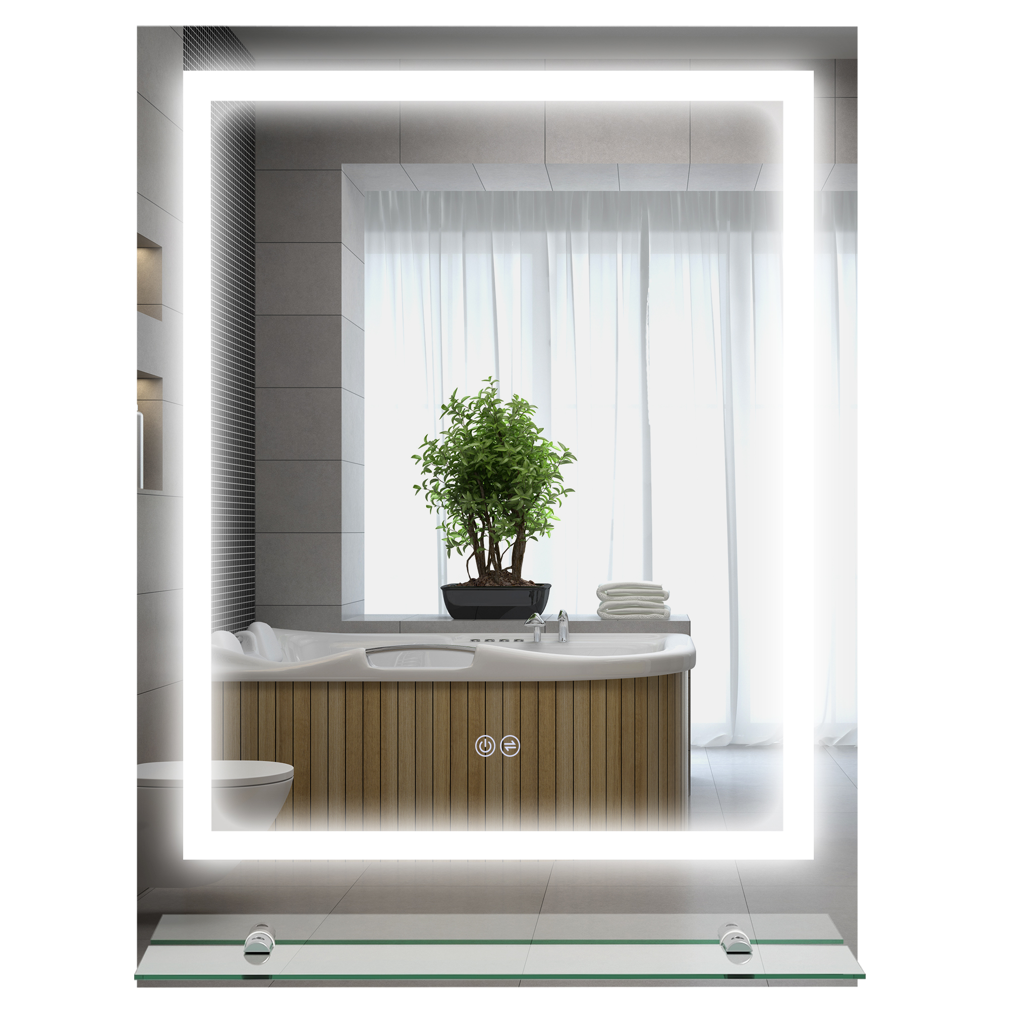 kleankin Badkamerspiegel met LED-Verlichting, 3 Lichtkleuren, Anti-Condensfunctie, Bekabeld, 70 x 50 cm