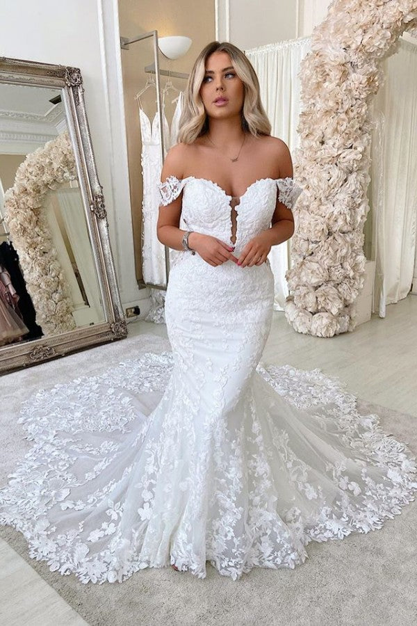 Lace Wedding Dress 2026 Mermaid Applique Off-the-Shoulder