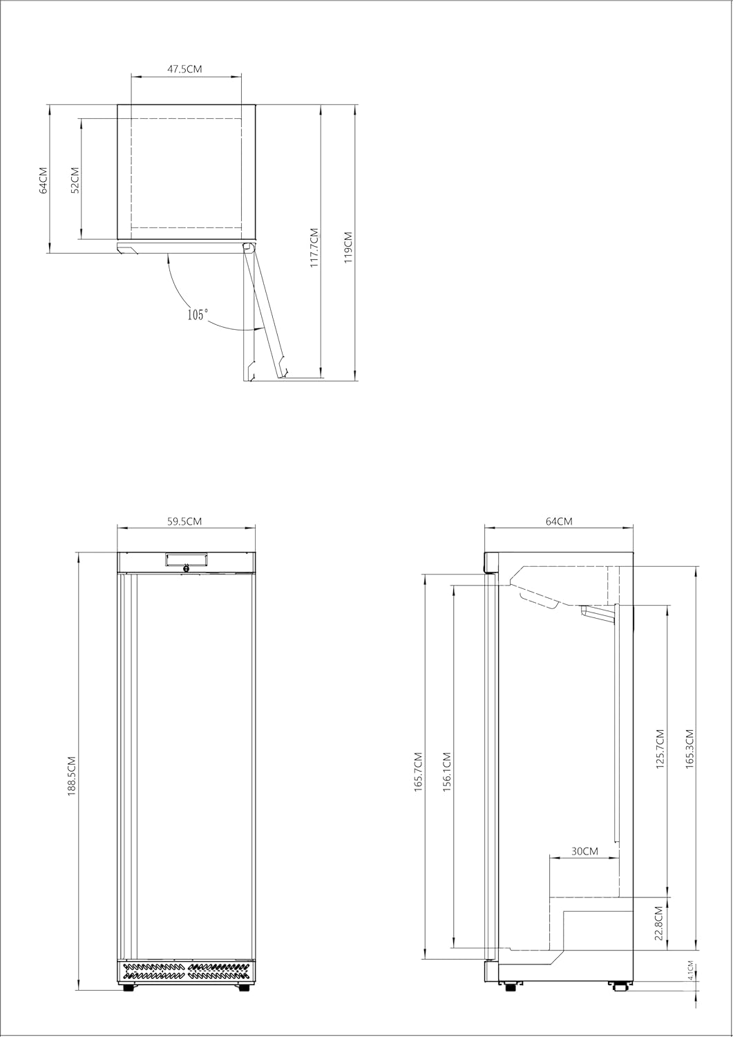 METRO Professional Kühlschrank GRE6400, Edelstahl, 240 L, statische Lüfterkühlung, 300 W, mit Schloss, weiß