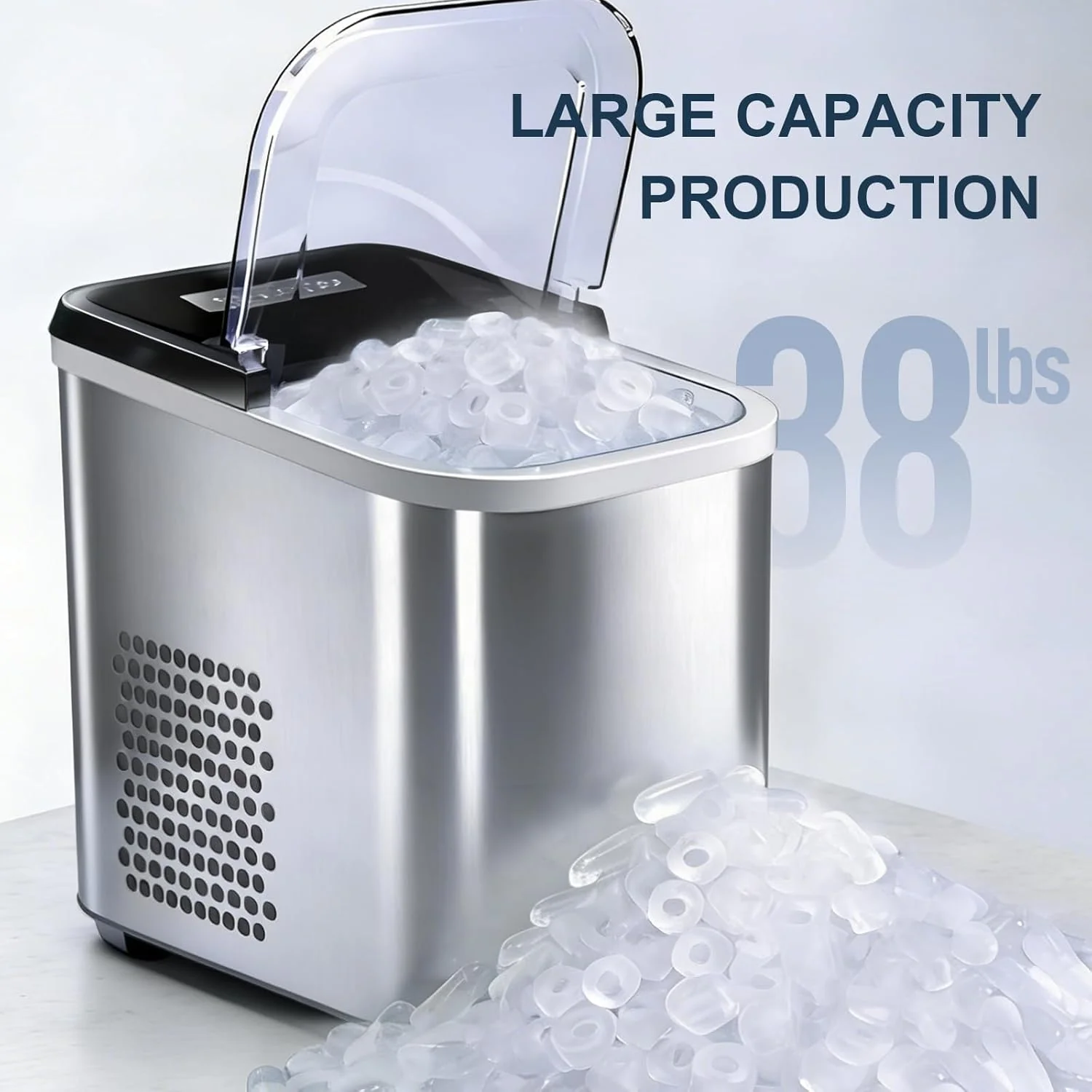38lbs Per Day Countertop Ice Maker. 9 Ice Cubes in 3.5 Minutes. Self-Cleaning Portable Ice Machine with 2 Bullet Sizes for Kitchen. Camping. RV. and Party