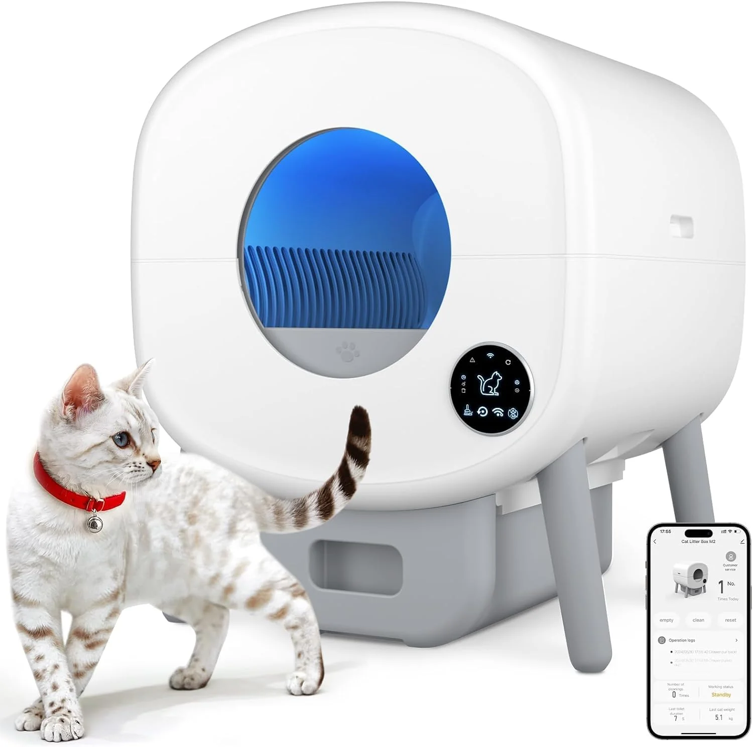 Self Cleaning Litter Box. Large Capacity Automatic Cat Litter Box Self Cleaning for Cats. App Control.Safety Protection. 2 Roll Garbage Bags