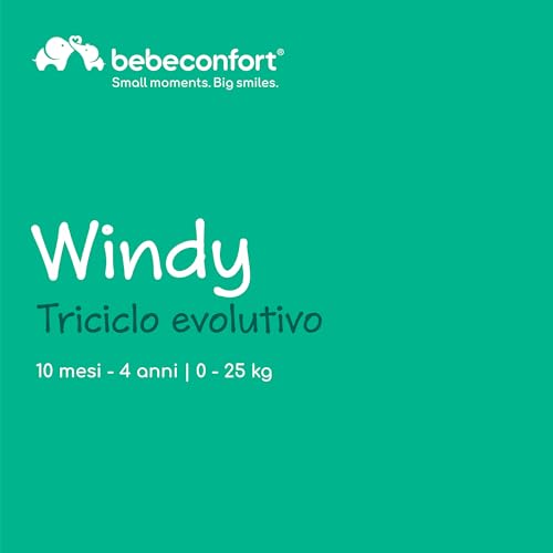 Bebeconfort Windy, Triciclo Bambini con Maniglione, 10 Mesi   4 Anni, 0 25 Kg, Regolabile, Seduta Comoda e Reversibile, Capottina, Pieghevole Chiusura Compatta, Triciclo Bici e Passeggino, Tinted Grey : Prima infanzia