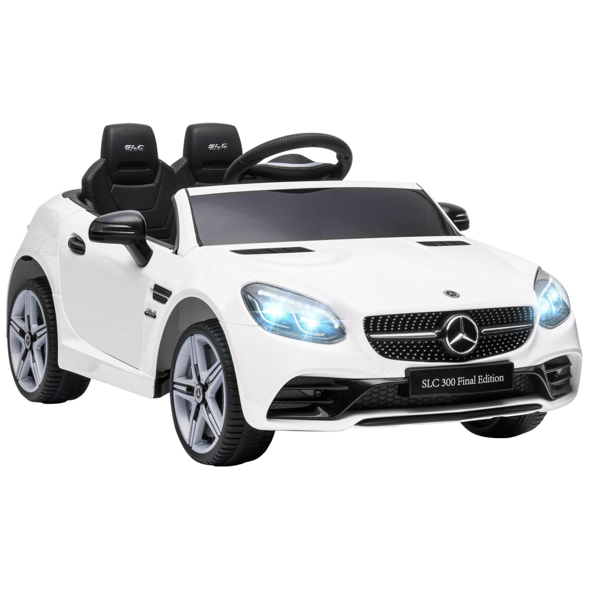 AIYAPLAY Elektrisch Kinderrijtuig met LED-Koplampen, Veiligheidsgordel, Toeter, Muziek, 3 tot 5 km/u, Wit, 107 x 62,5 x 44cm