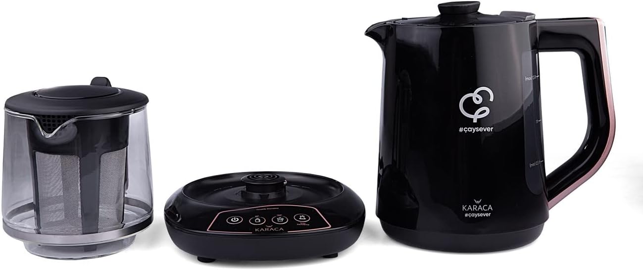 Karaca Çaysever Sprechende Teekanne und Wasserkocher 1700W, Rosegold, BPA-frei, 1,5L Wassertank, 0,8L Teekanne, Automatische Warmhaltefunktion, Geeignet für Babynahrung