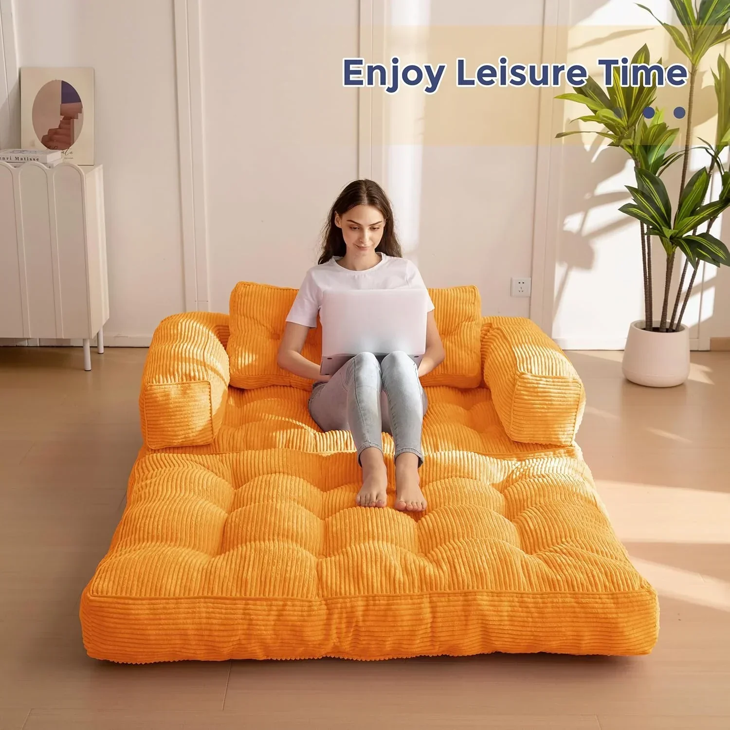 Folding Sofa Bed L-Shaped Convertible Sofa Bed with Armrests and Pillows