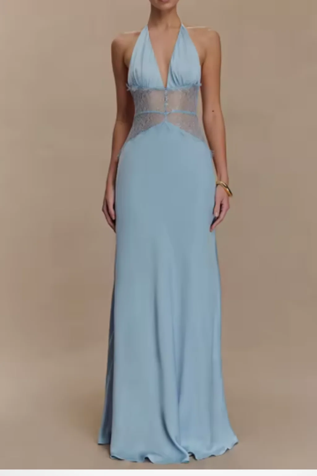 R��ckenfreies Maxikleid f��r Damen | Neckholder Abendkleid mit tiefem Ausschnitt & Spitze | Elegantes Kleid f��r Hochzeitsg?ste