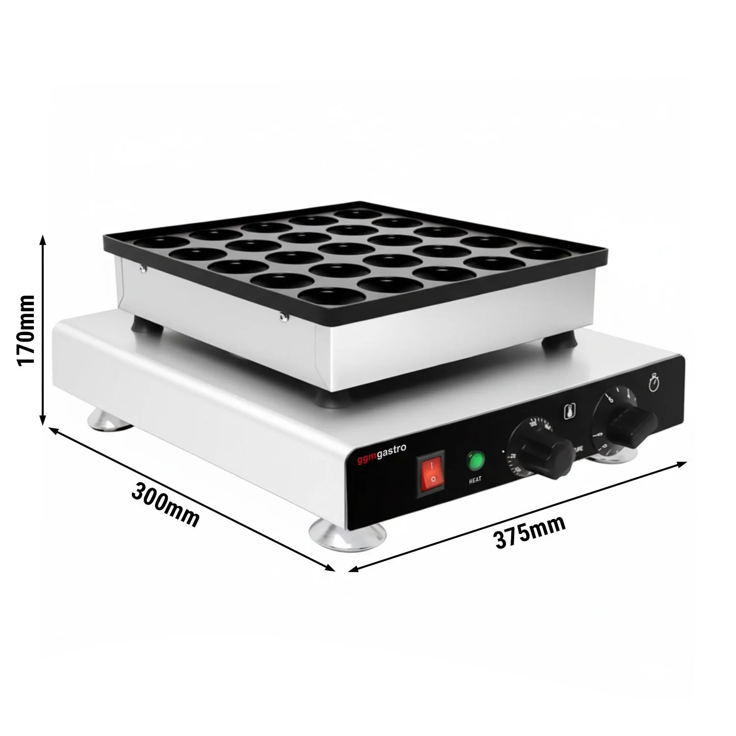 Vaffeljern - enkelt - mekanisk termostat - 850 W - Form: Poffertjes - ? 42 mm - for 25 stk.