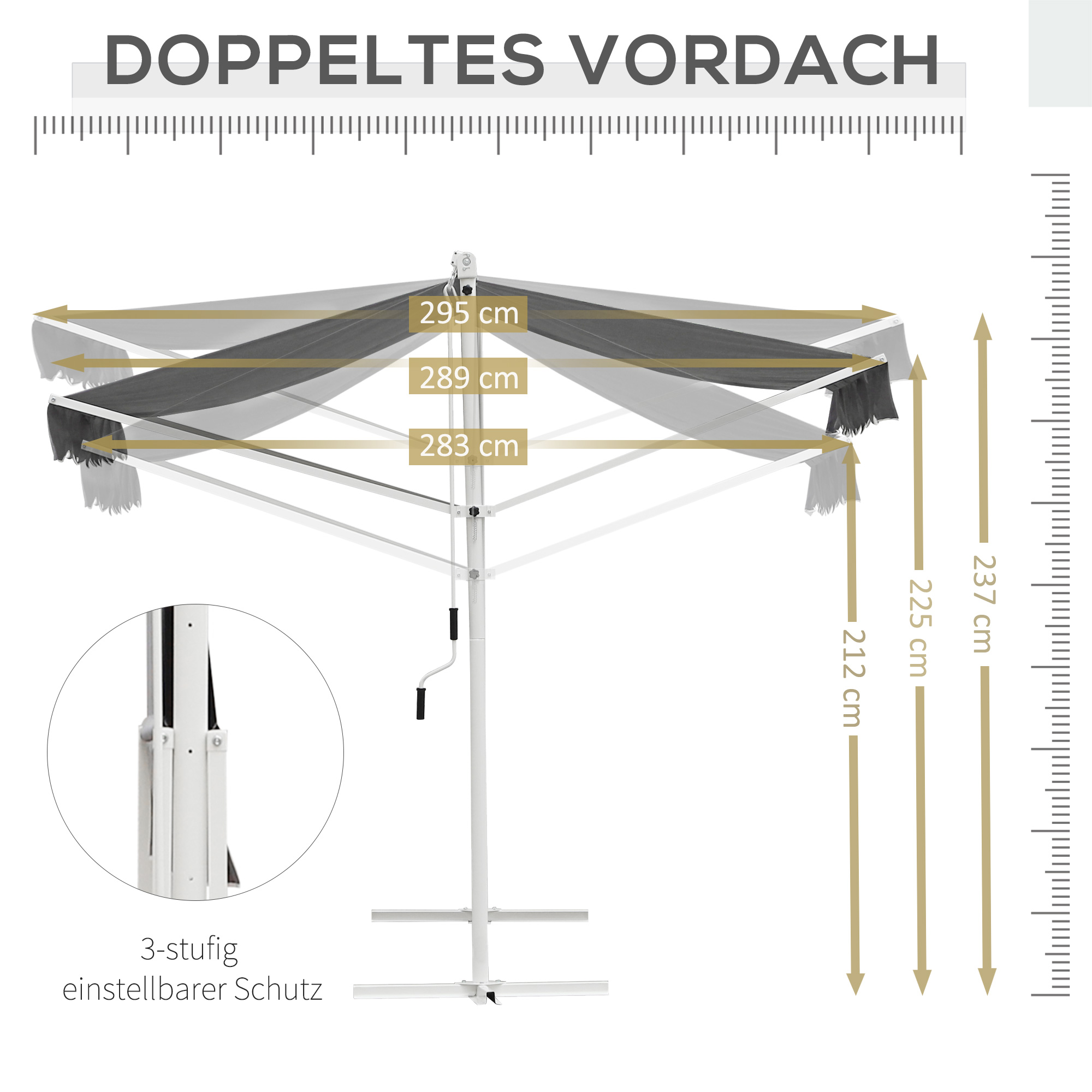 Staande luifel met knikarm tuinluifel luifel zwengel grijs 2,95 x 2,94 m