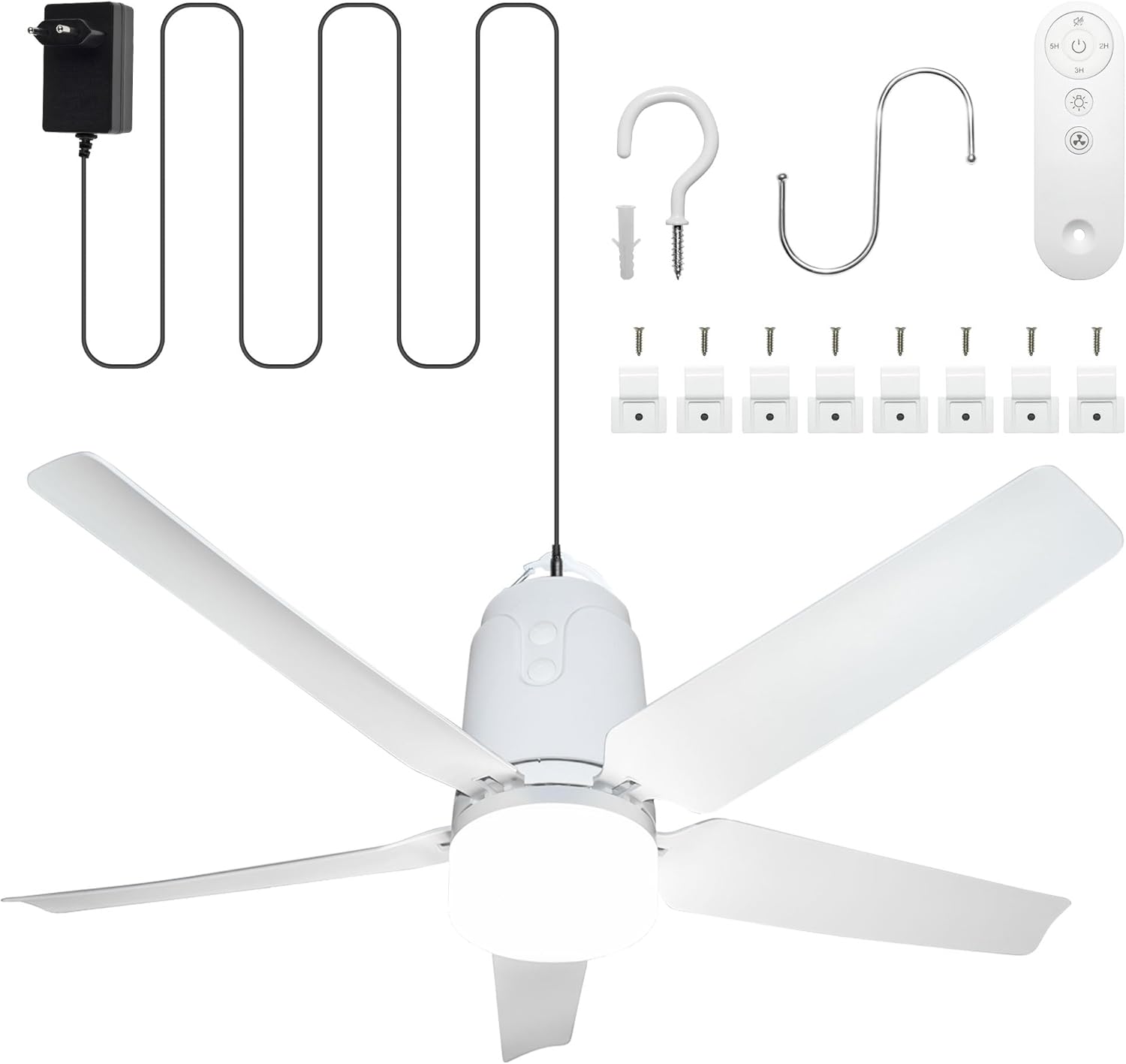 SHUNLEE Deckenventilator Outdoor mit Beleuchtung 80CM, Deckenventilator Indoor/Outdoor mit Stecker, Fernbedienung und Leise, Mobiler Ventilator Lampe für Terrasse, Ceiling, Pavillon, Wohnzimmer (80CM)
