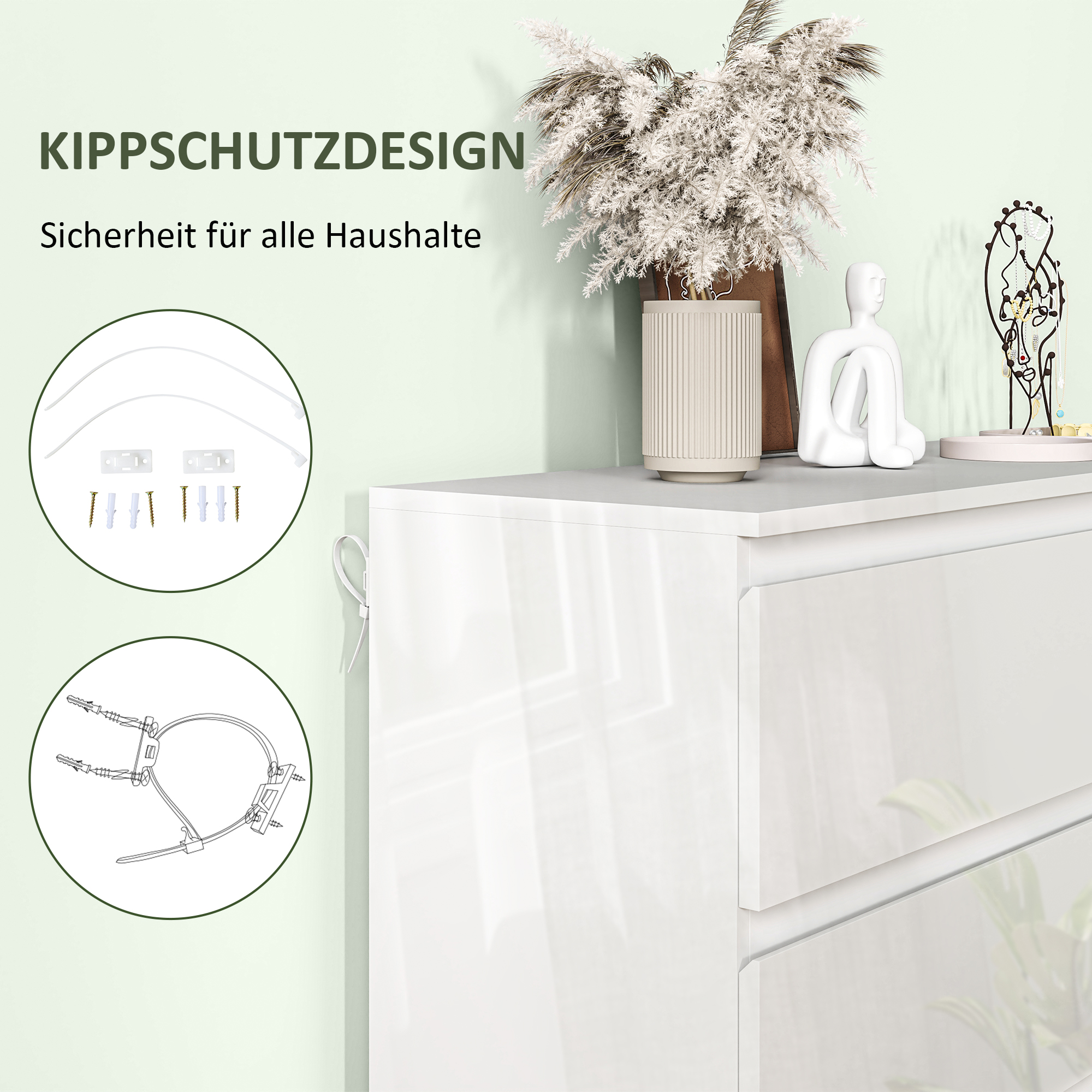 Ladekast Sideboard met 5 Laden, 55 cm x 34 cm x 100 cm, Wit