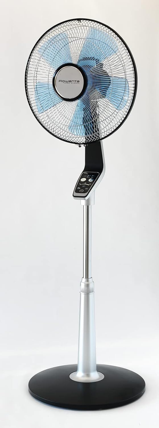 Rowenta VU5670F0 Ventilateur sur Pied Turbo avec Télécommande Silence Extrême 40 cm Silencieux Minuterie Oscillation 5 Vitesses 70W Ventilation Gris et Noir