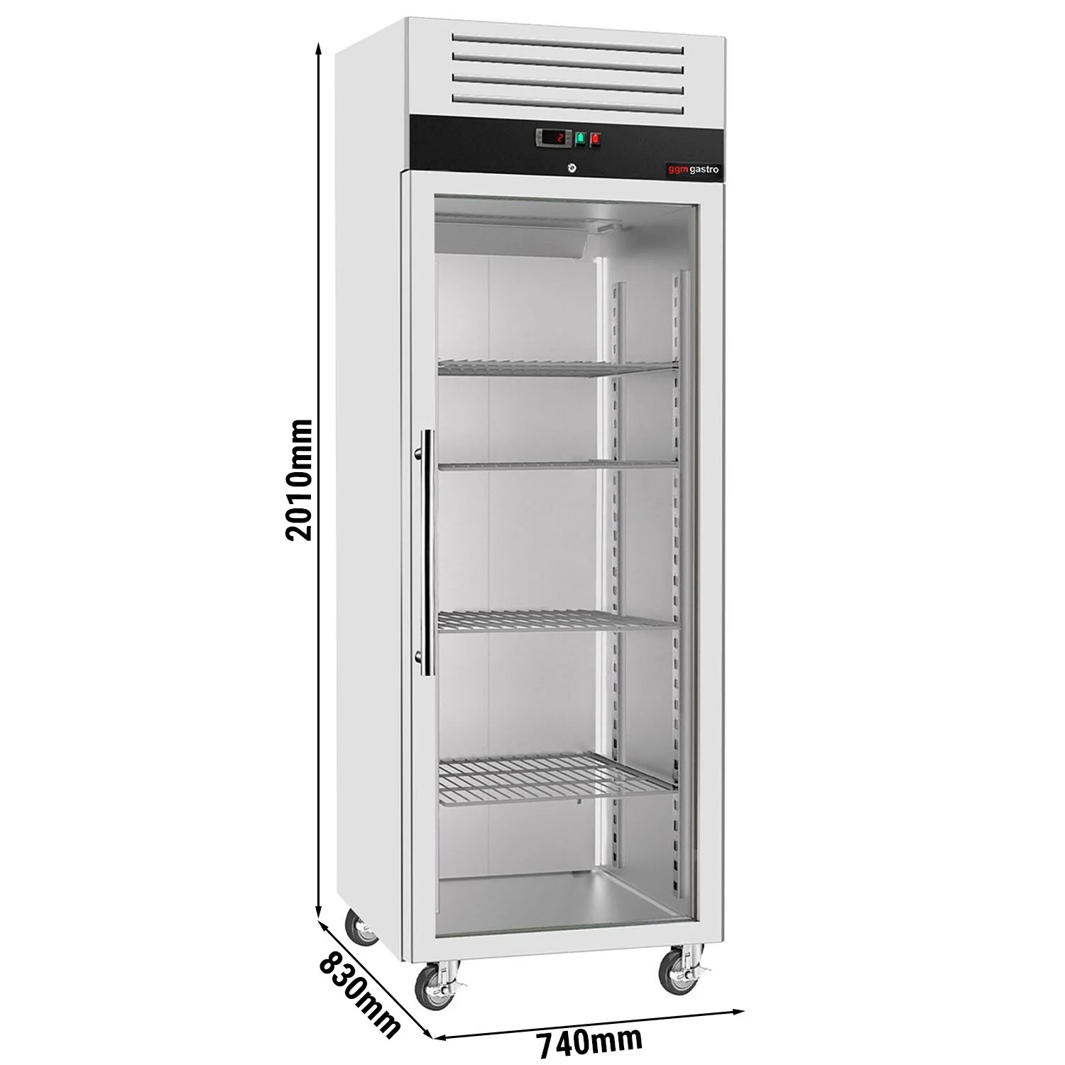 Kjøleskap i rustfritt stål ECO - GN 2/1 - 700 l - +2 °C til +8 °C - med 1 glassdør - Ventilert kjøling, R290, Låsbar dør