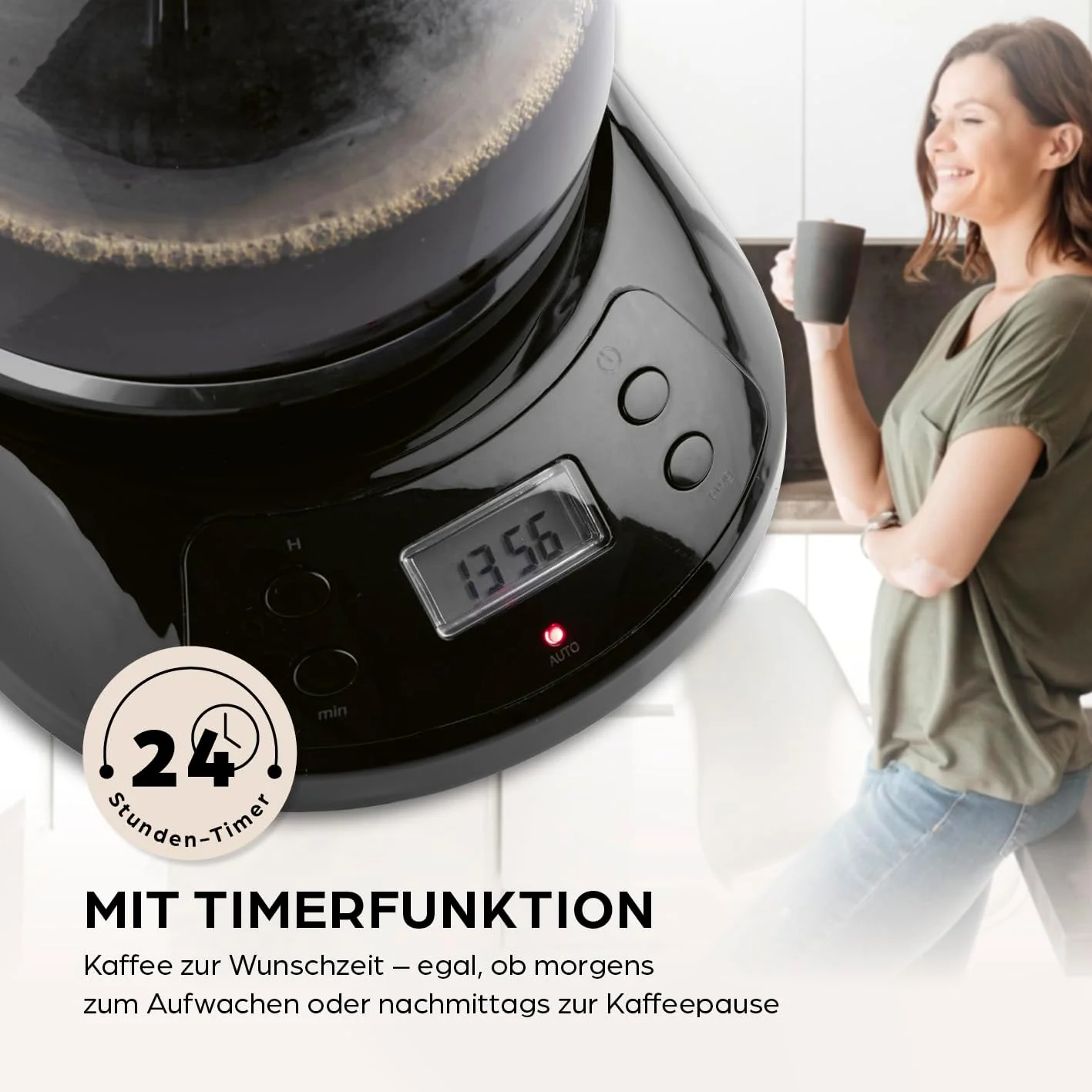 Barista filterkoffiezetapparaat met verstelbare molen & thermoskan | Warmhoudfunctie, 24-uurs timer & permanent filter | Voor 10 koppen koffie | Koffiezetapparaat voor bonen & poeder [roestvrij staal]