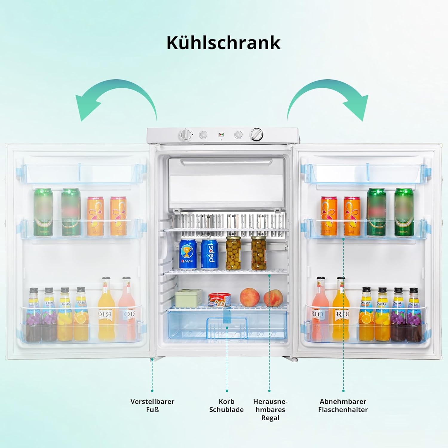 SMETA Gaskühlschrank Gefrierschrank 12V/230V/Gas, Kühlschrank Mit Gefrierfach 100L, Leiser Kombikühlschrank Für Camping, Zuhause, Wohnwagen, Garage, Gite, Wohnmobil, Weiß