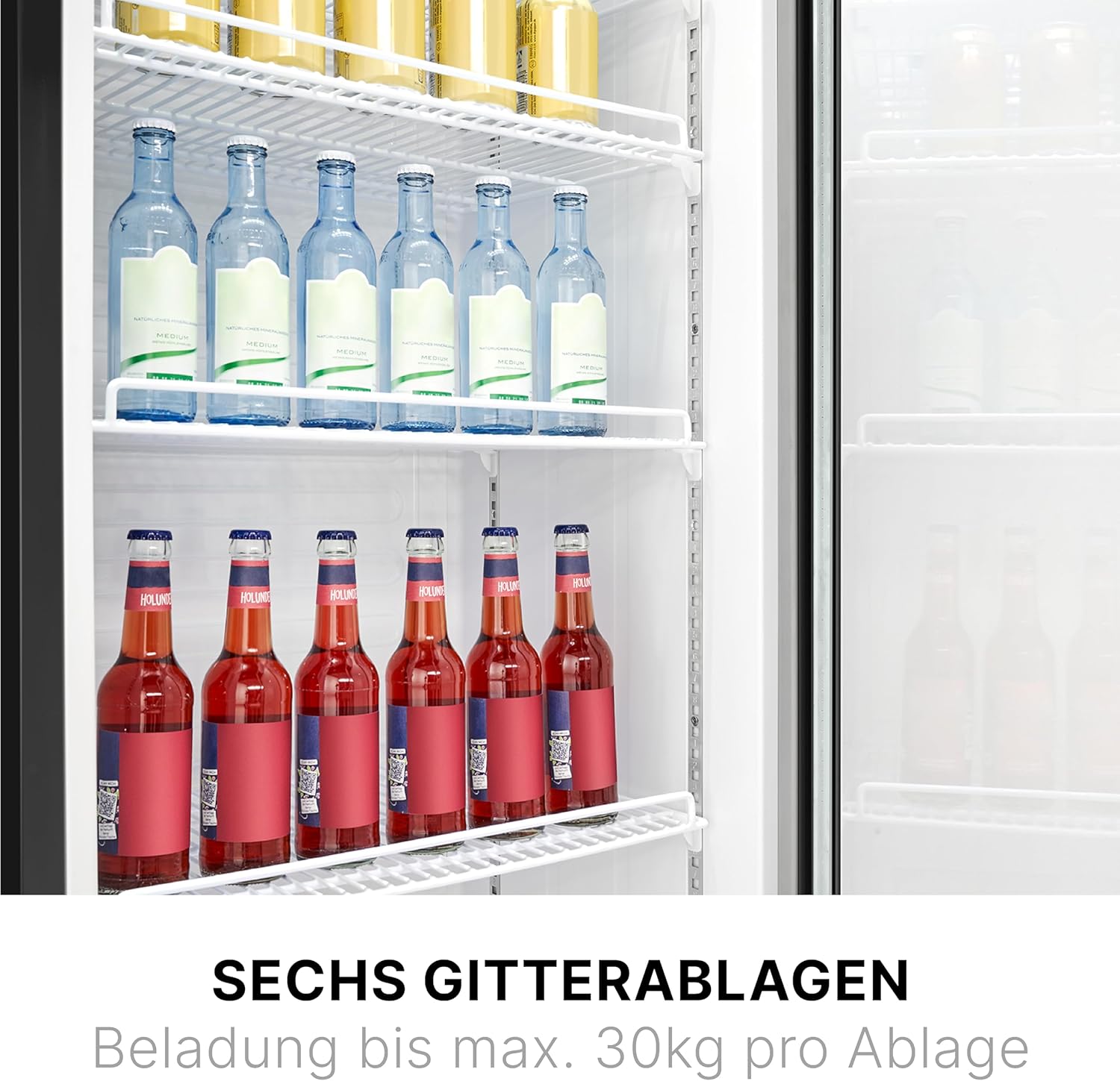 Bomann Kühlschrank mit Glastür Getränkekühlschrank abschließbar 6 höhenverstellbare Ablagen 30kg je Ablage 347 Liter Kühlschrank groß Flaschenkühlschrank m. LED-Licht KSG 7351 schwarz