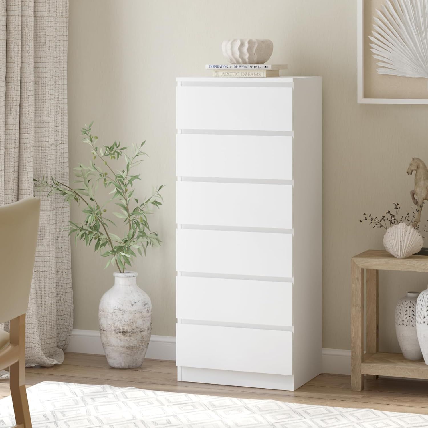 Merryluk White 6-Drawer Dresser - Bedroom and Living Room Storage Cabinet