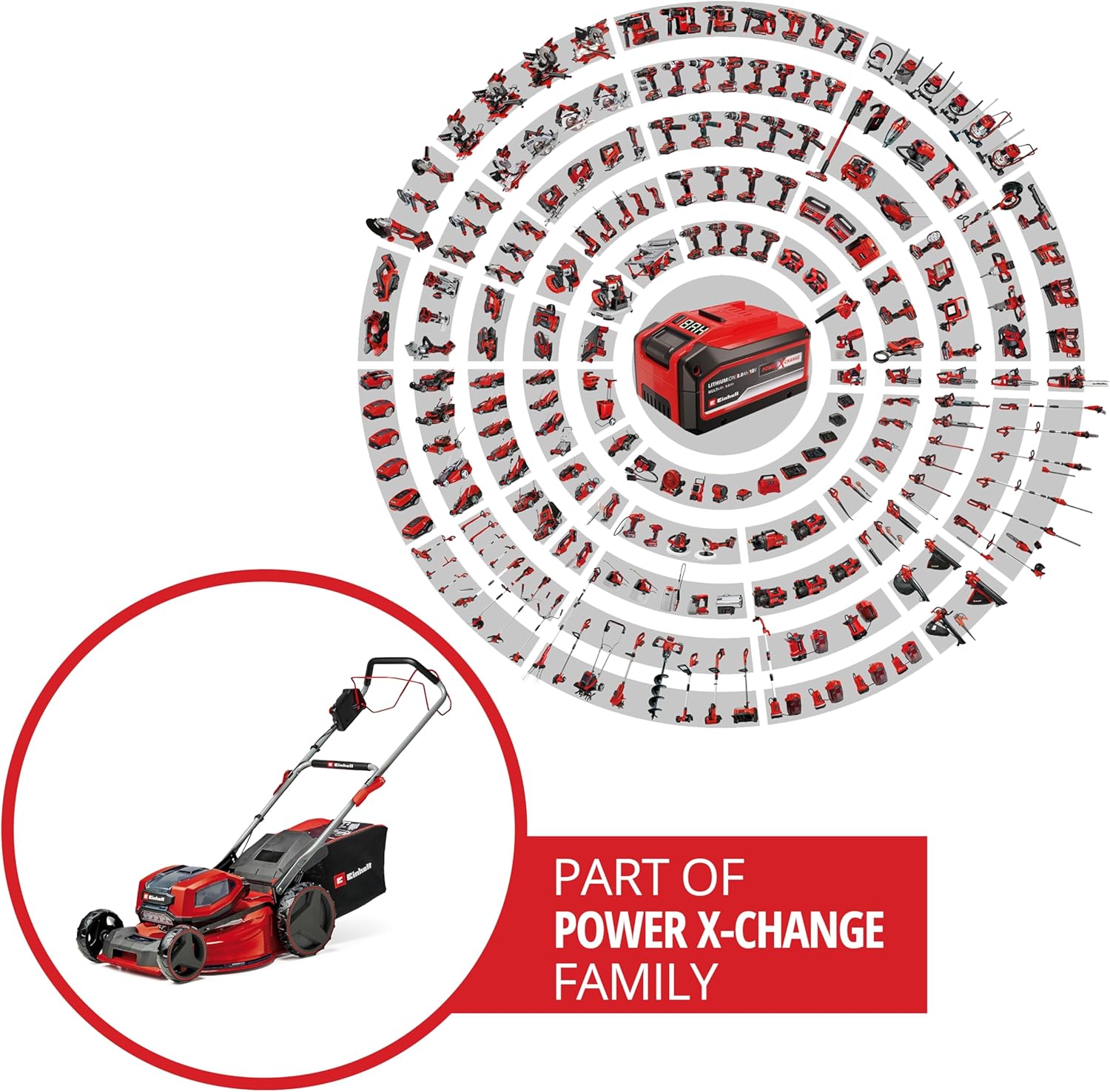Einhell Akku-Rasenmäher GP-cm 36/52 S Li BL Kit Power X-Change (36 V, 52 cm Schnittbreite, bis 1200 m², Brushless, 65 L Fangkorb, Radantrieb, inkl. 4X 5,2 Ah + 2X Twincharger)