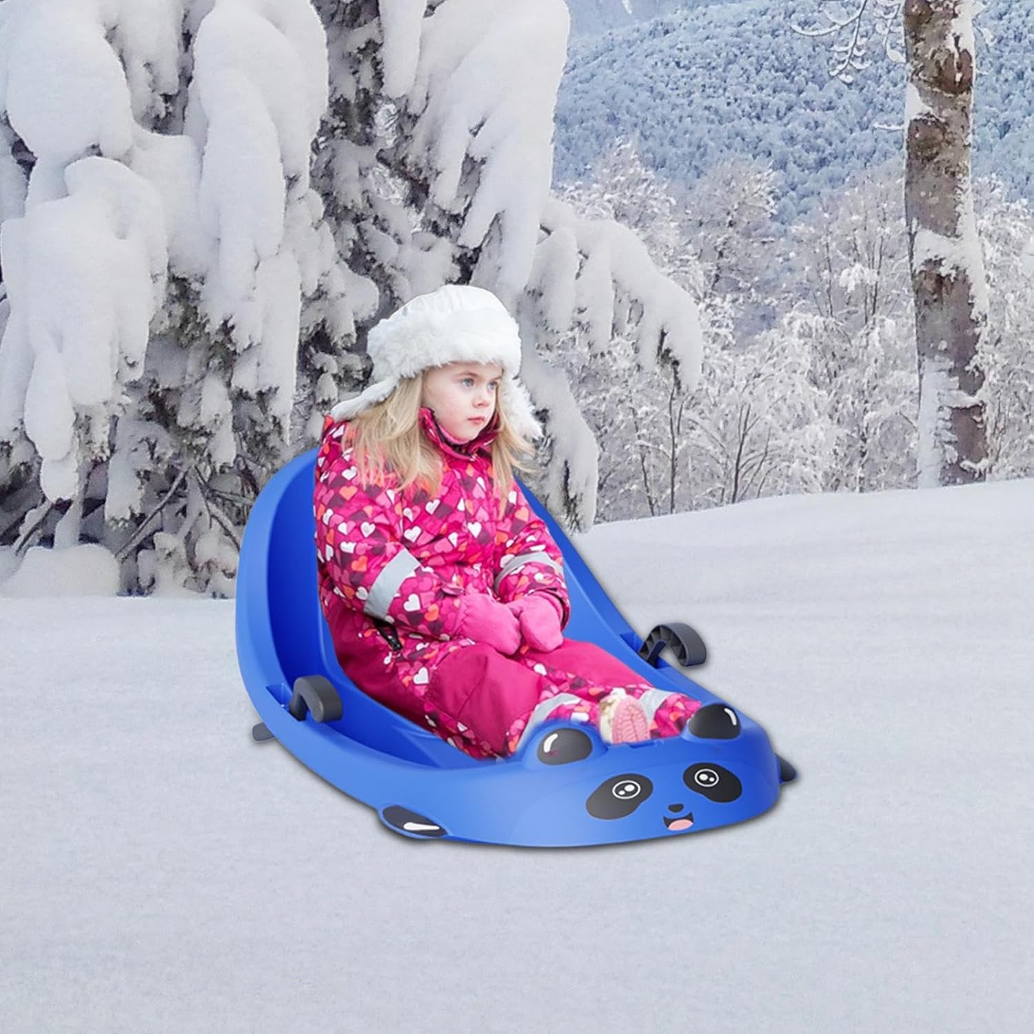 Schlitten für Schnee – familienfreundlicher Wintersport, Rodel-Schneeschlitten mit integrierter Bremse, für kaltes Wetter, Mädchen, Kinder, Vorschüler, Schneehügel, Park, Hinterhof, Spielplatz