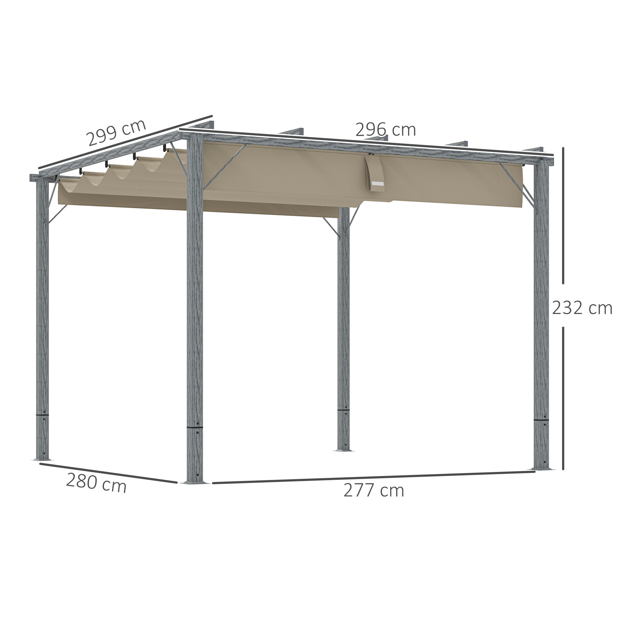 3 x 3 m Tuinpergola, Verstelbare Terrasoverkapping met Aluminium Frame, UPF30+ Zonbescherming, Grijs