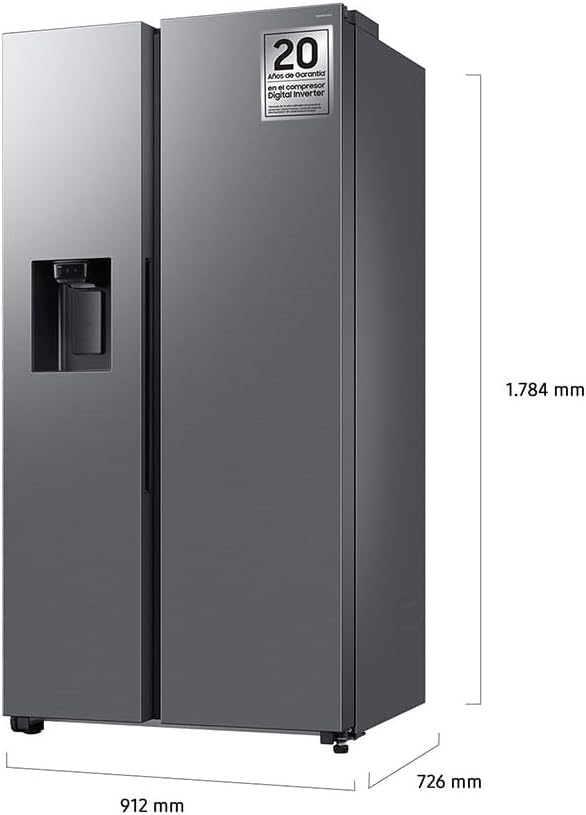 Samsung RS70F64KETEF, Réfrigérateur américain 640L, Side‑by‑Side, inox Platinum, distributeur eau‑glaçons, Wi‑Fi + Froid ventilé