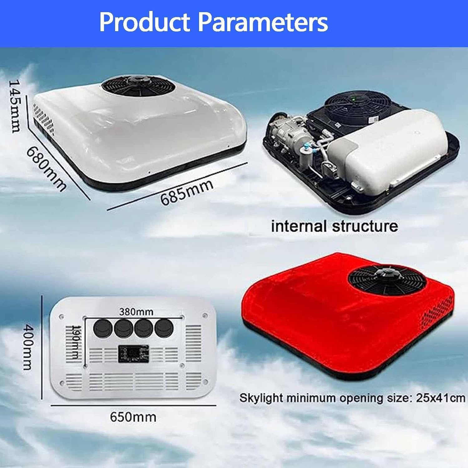 12V/24V Rv Rooftop Klimaanlage,Elektrisches Parken Klimaanlage,Schnelle Kühlung Passend Für Parkklimaanlage,Bus,Boot,Wohnmobil,Van,LKW,Wohnmobile,Anhänger,Traktoren,White-12V