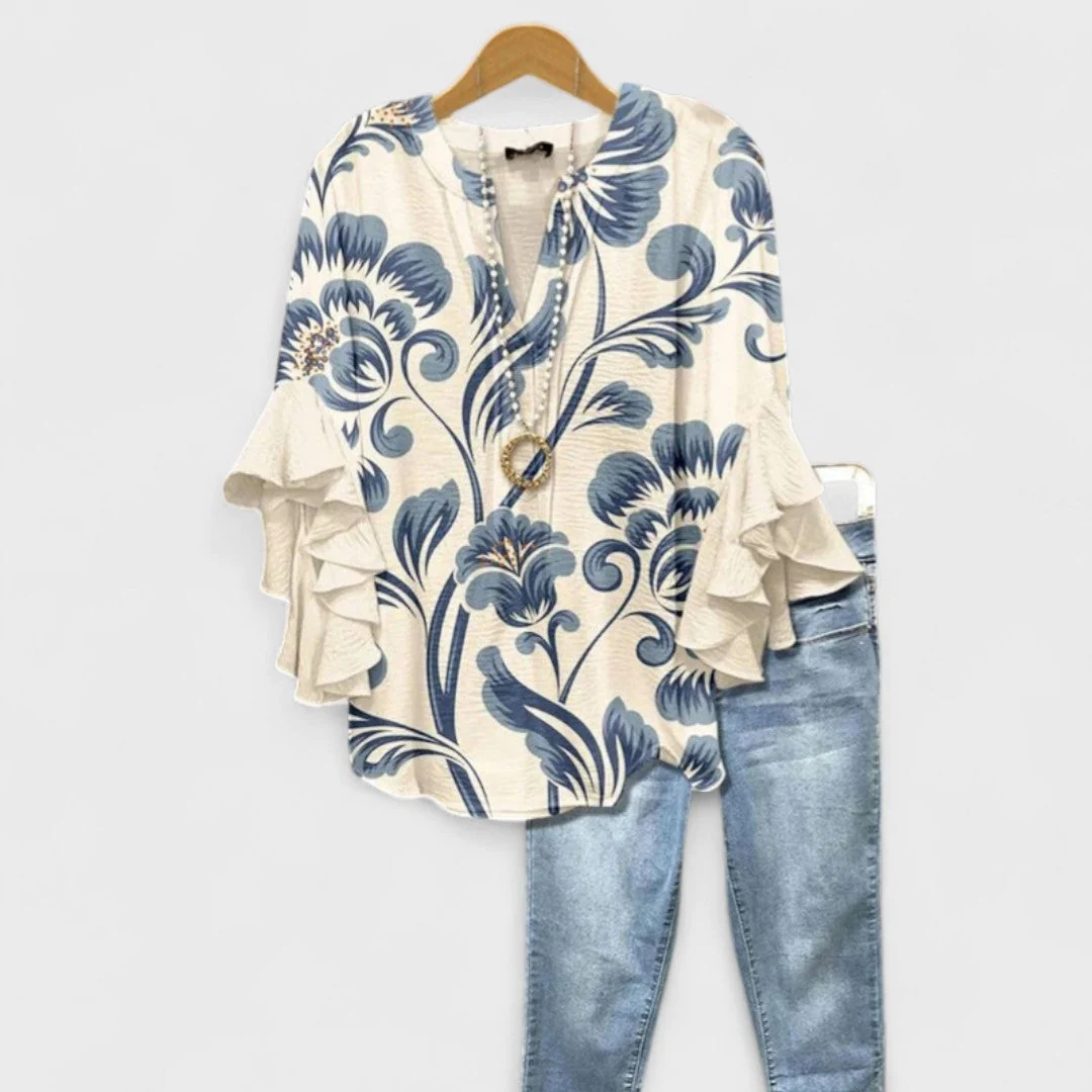 Damenbluse mit V-Ausschnitt und R��schen?rmeln