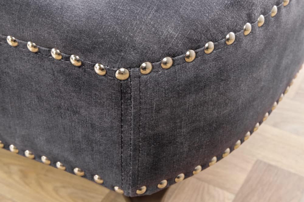 riess-ambiente.de Chesterfield Récamière 170cm grau strukturiertes Samt mit Knopfheftung und Nietenbesatz