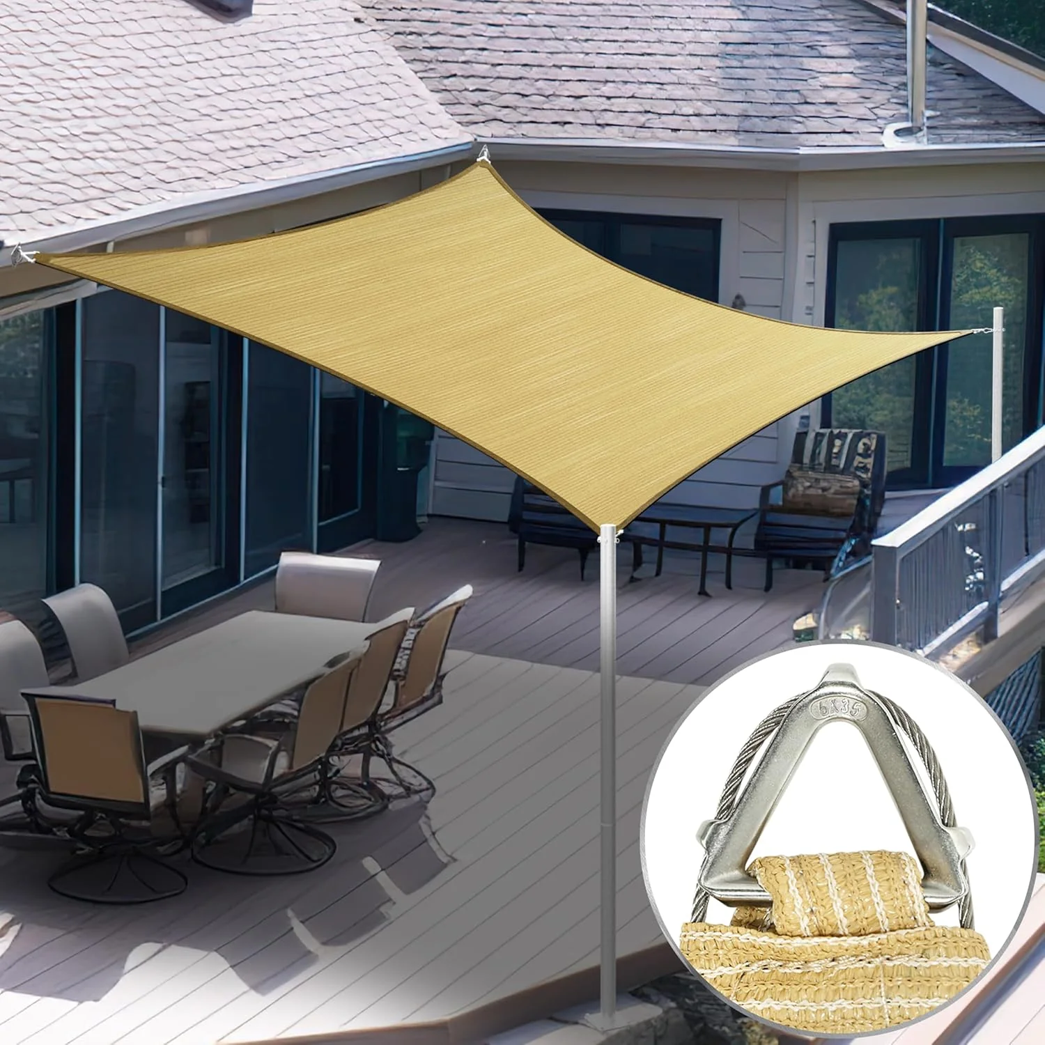 ShadeMart Heavy Duty 12' x 16' Beige Sun Shade Rectangle Pro Ring Shade Sail. 260 GSM Commercial Grade UPF50 Sunshade. Reinforced Corners & Edges - 5 Years Warranty (We Make Custom Size)