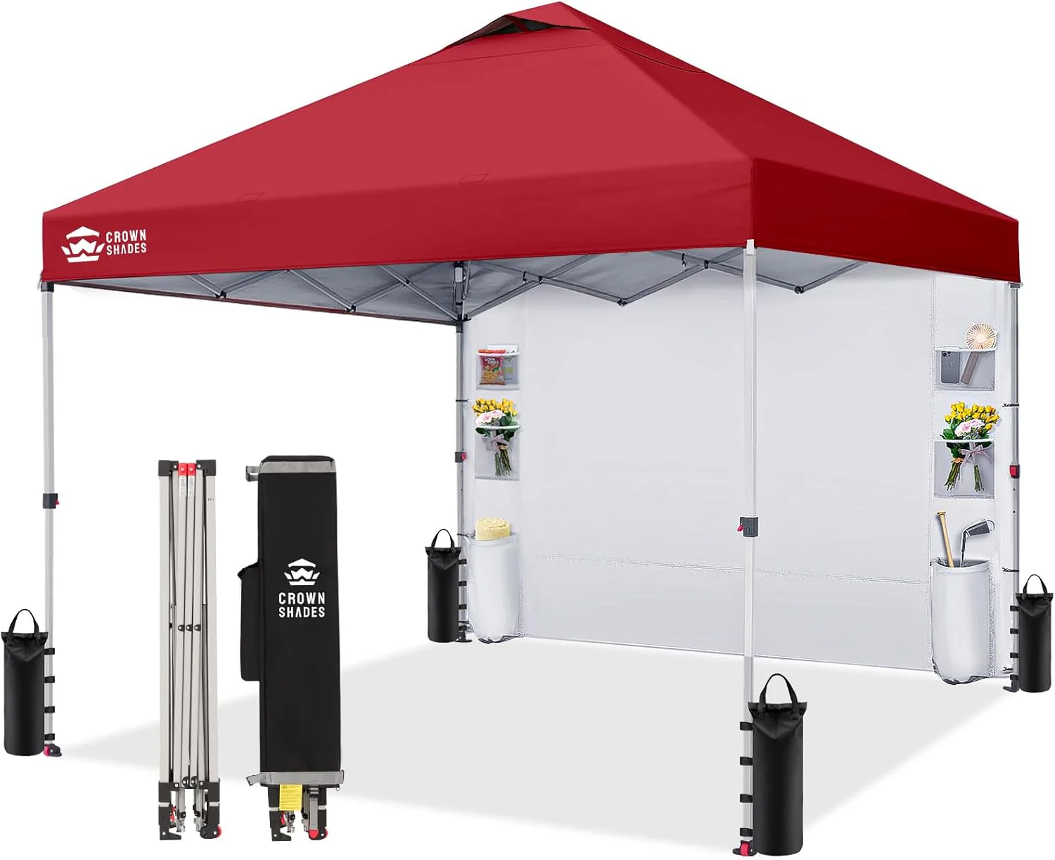 CROWN SHADES Canopy Tent 10x10 Pop Up Canopy Outdoor Shade with Pockets Sidewall. Easy Up Sun Shelter with One Person Set Up Center Lock. Portable Instant Camping Beach Canopy Tents. Purple